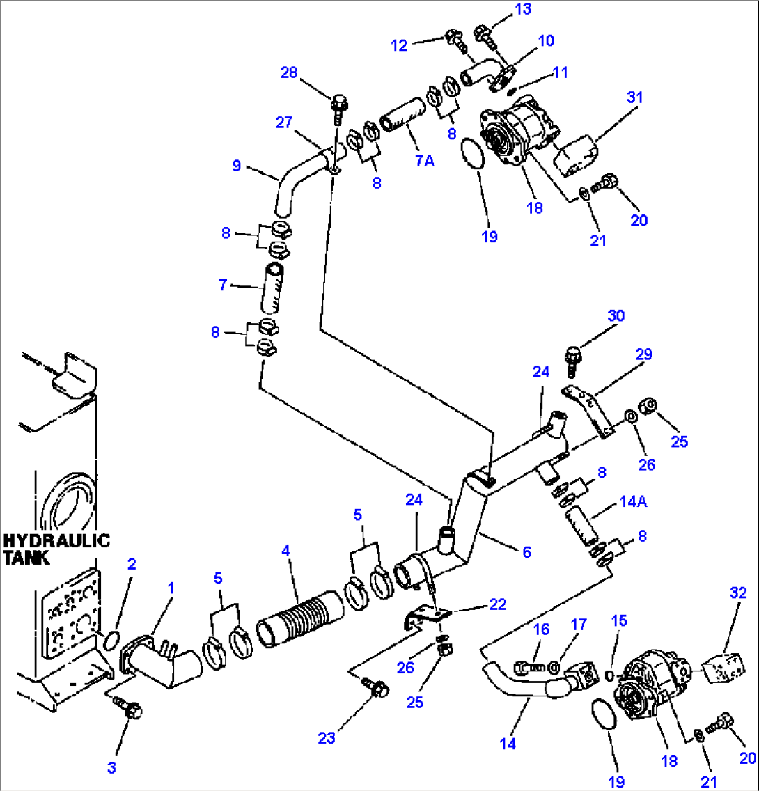 HYDRAULIC PIPING HYDRAULIC TANK TO WORK AND SWITCH PUMPS