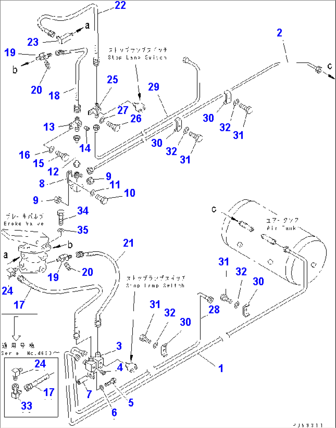 BRAKE PIPING (3/4) (AIR TANK TO BRAKE VALVE)(#4530-)