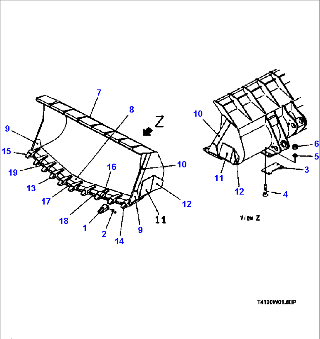 T4120-01B3 SPADE NOSE BUCKET, 6.1 CU. M. WITH TEETH AND TIRE GUARD