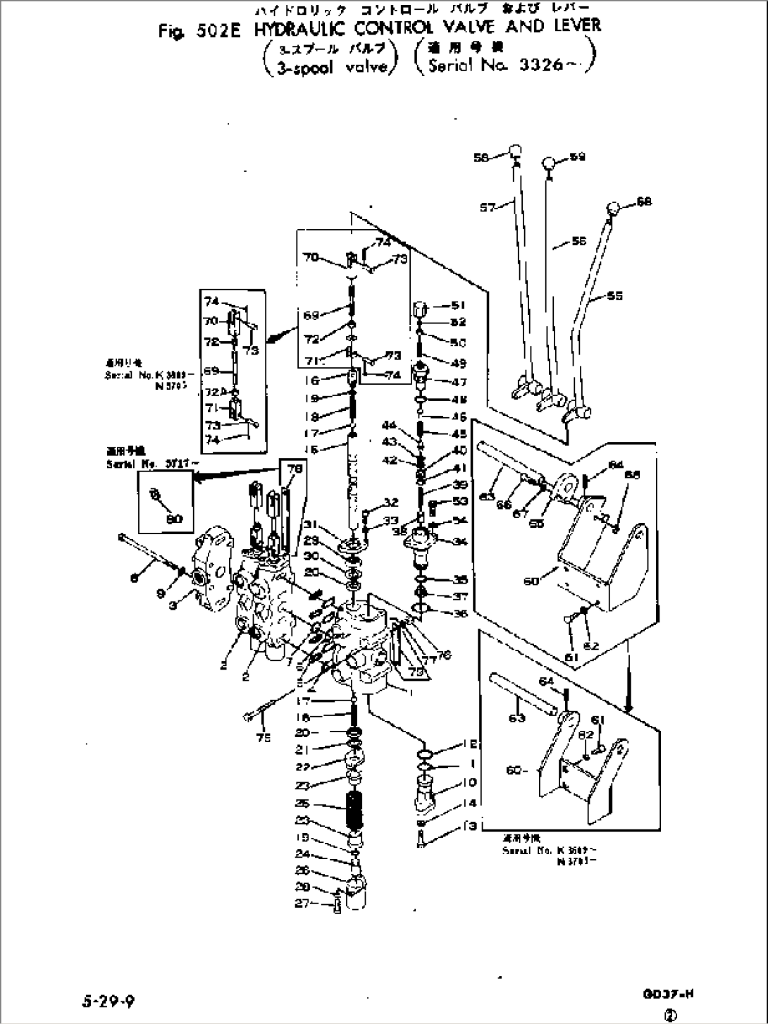 HYDRAULIC CONTROL VALVE AND LEVER (3-SPOOL)(#3326-)