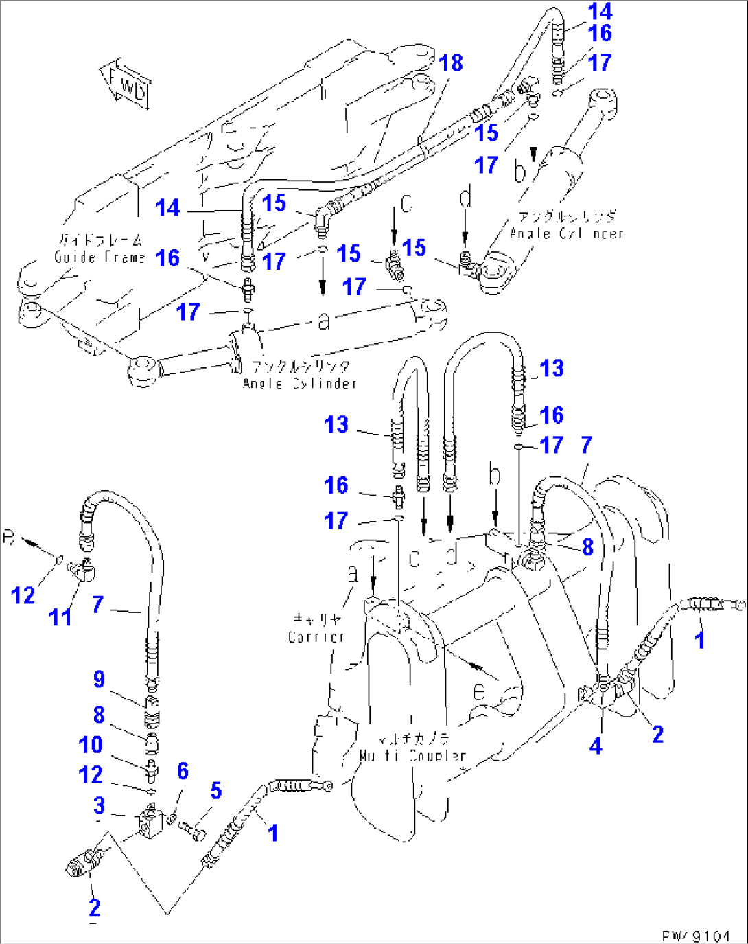 SIDE SHIFT¤ PITCH AND ANGLE SNOW PLOW (WITH HYD. MULTI COUPLER) (3/4) (ANGLE CYLINDER LINE)(#50001-)