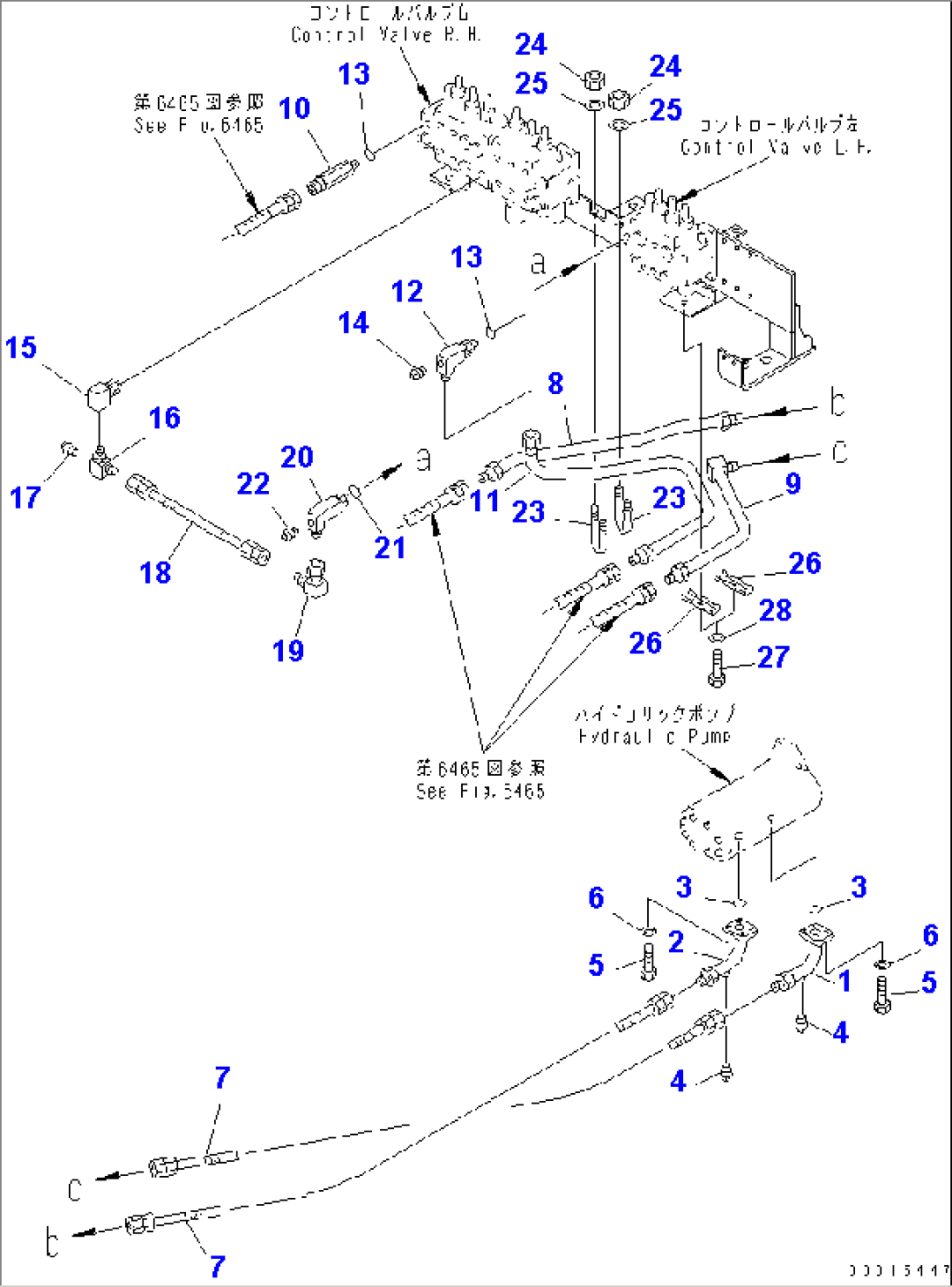 HYDRAULIC PIPING (PUMP TO CONTROL VALVE) (WITHOUT AUTO BLADE FOOT SWITCH)(#12001-)