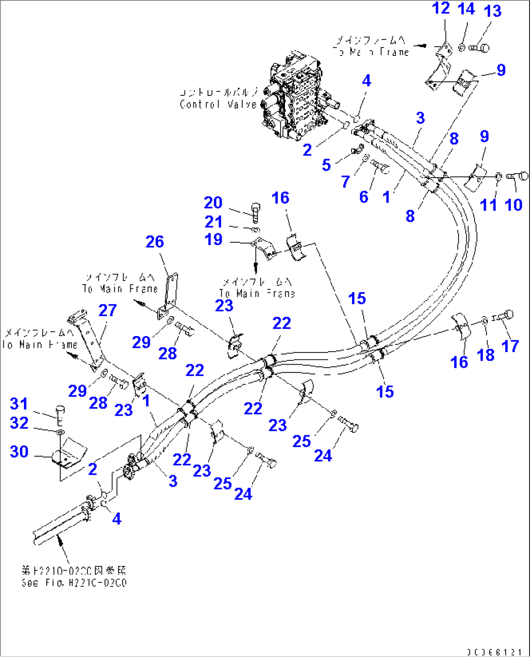 BLADE LIFT LINE (1/2) (WITH ENGINE OIL AND COOLANT HEATER)(#11001-)