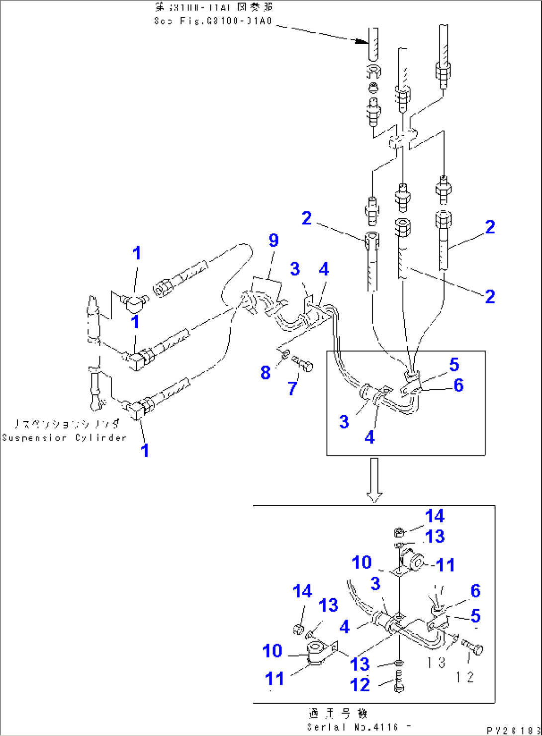 FRONT AXLE (RIGHT HAND) (HOSE) (AUTO SUSPENSION)(#4165-)