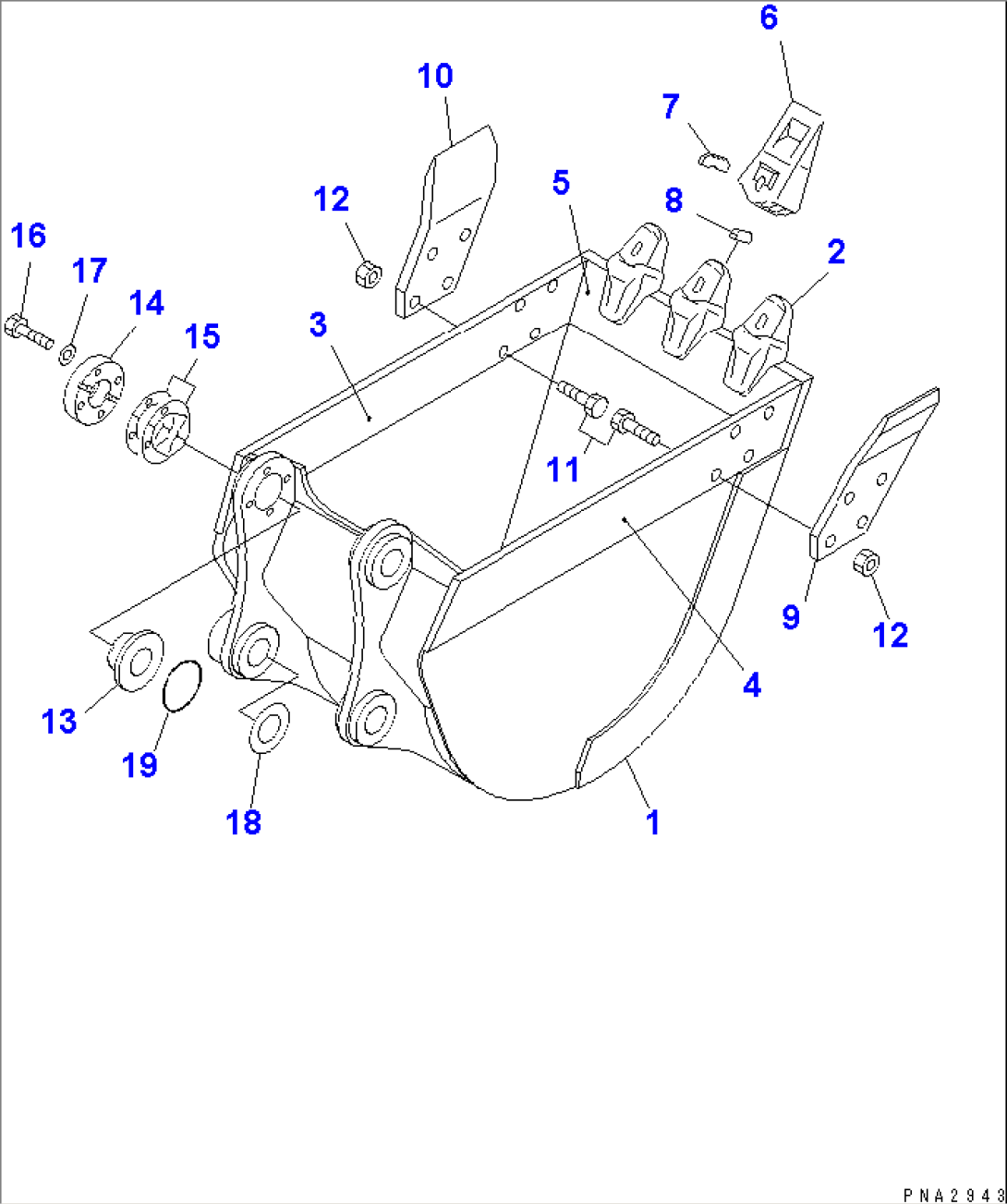 BUCKET¤ 0.26M3 WIDTH 600MM (VERTICAL PIN TYPE)(#20001-)