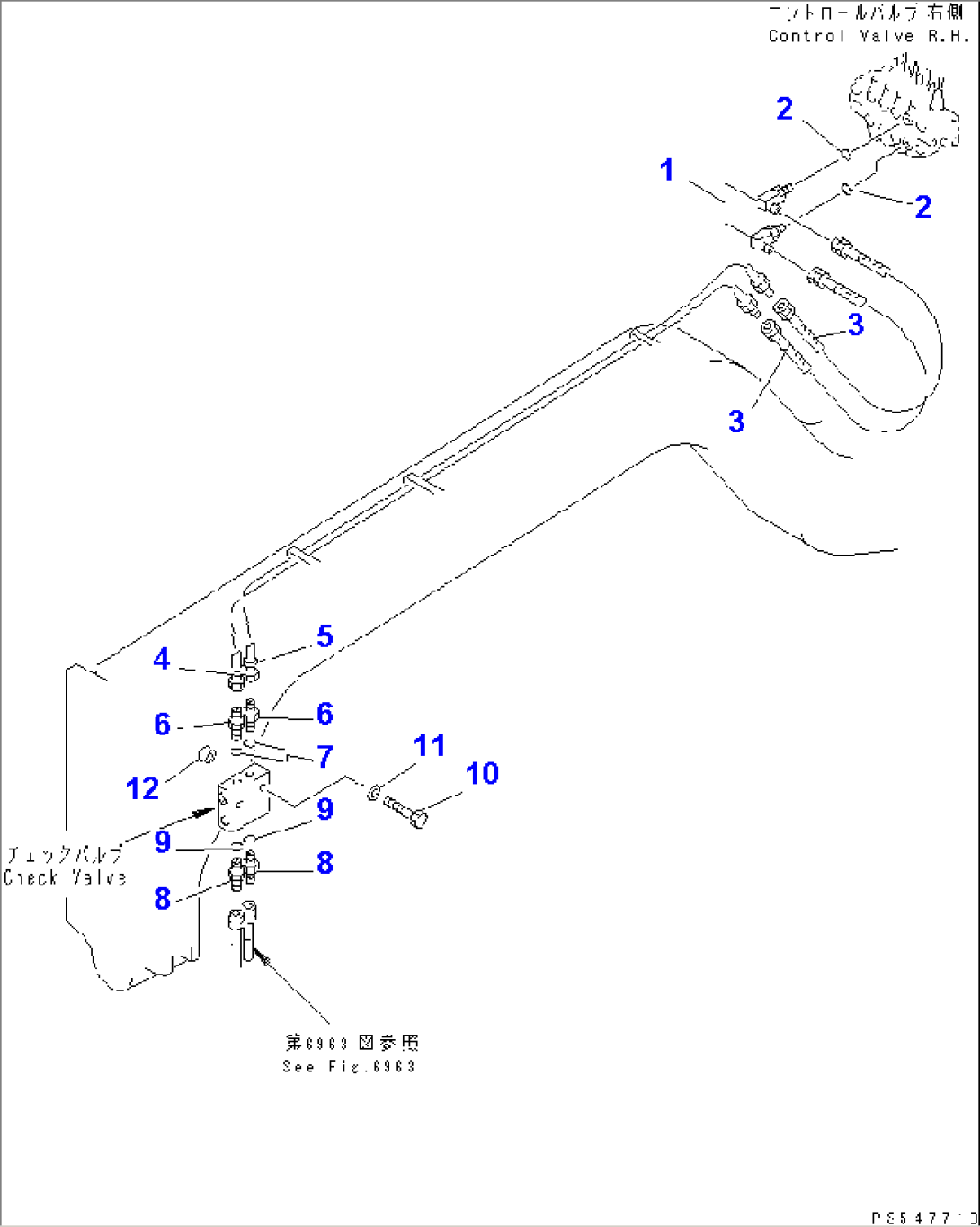 HYDRAULIC PIPING (POWER TILT CYLINDER LINE) (1/2) (WITH SHOCK RELEASE BLADE)(#4501-)