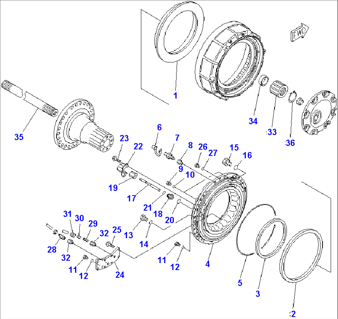 CENTER AXLE (R.H.) (BRAKE CYLINDER) (LIMITED SLIP DIF.)(#2001-)