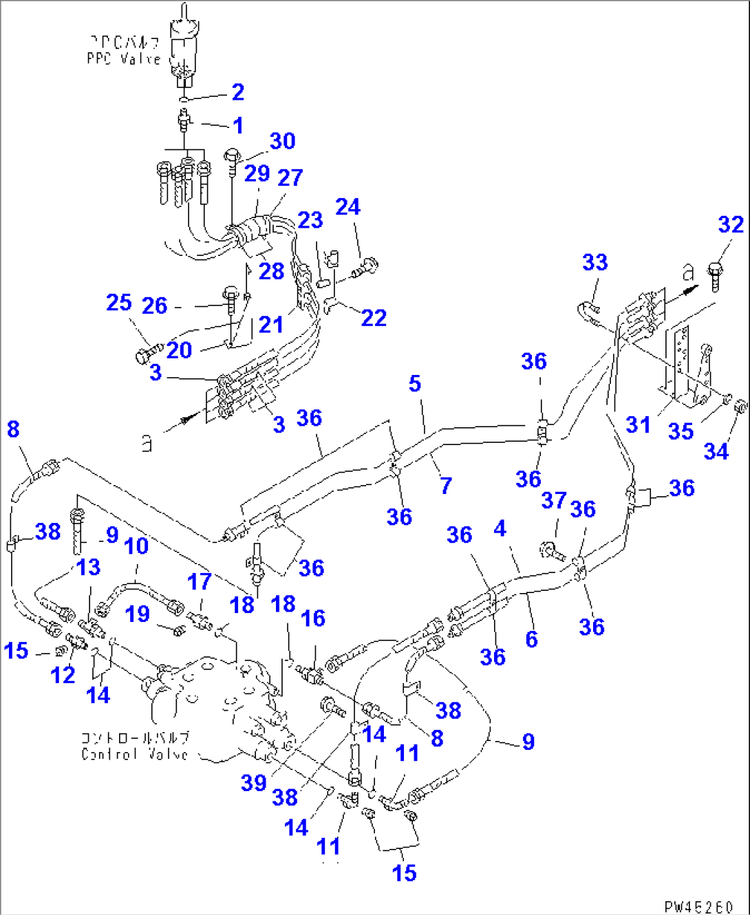 HYDRAULIC PIPING (P.P.C. VALVE TO CONTROL VALVE)