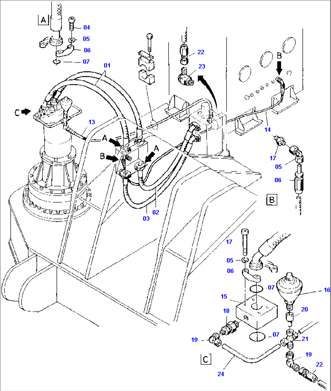 Pressure Lines, Swing Gear Control Block - Motor