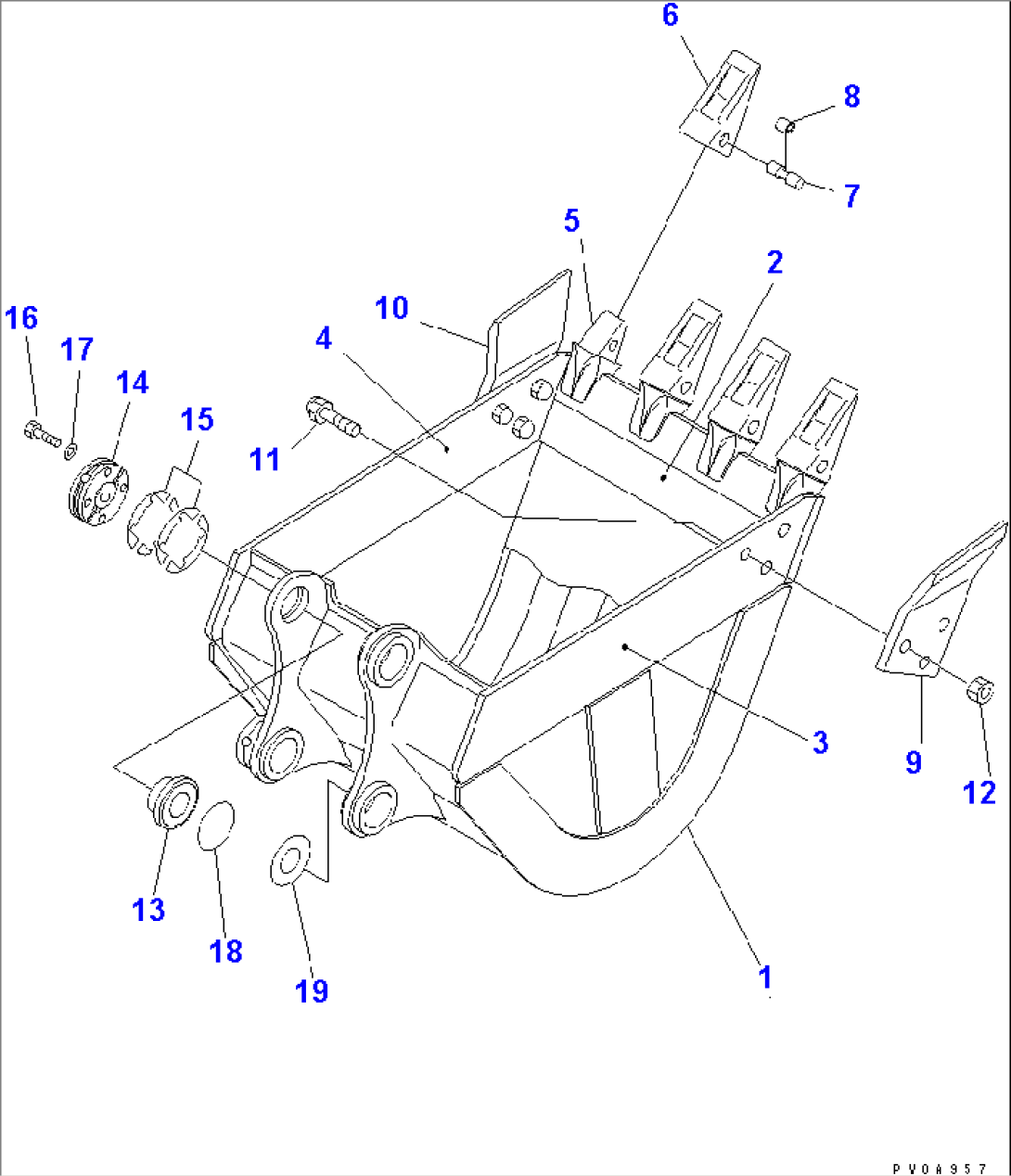 REINFORCED BUCKET¤ 0.25M3 WIDTH 750MM (HORIZONTAL PIN TYPE)