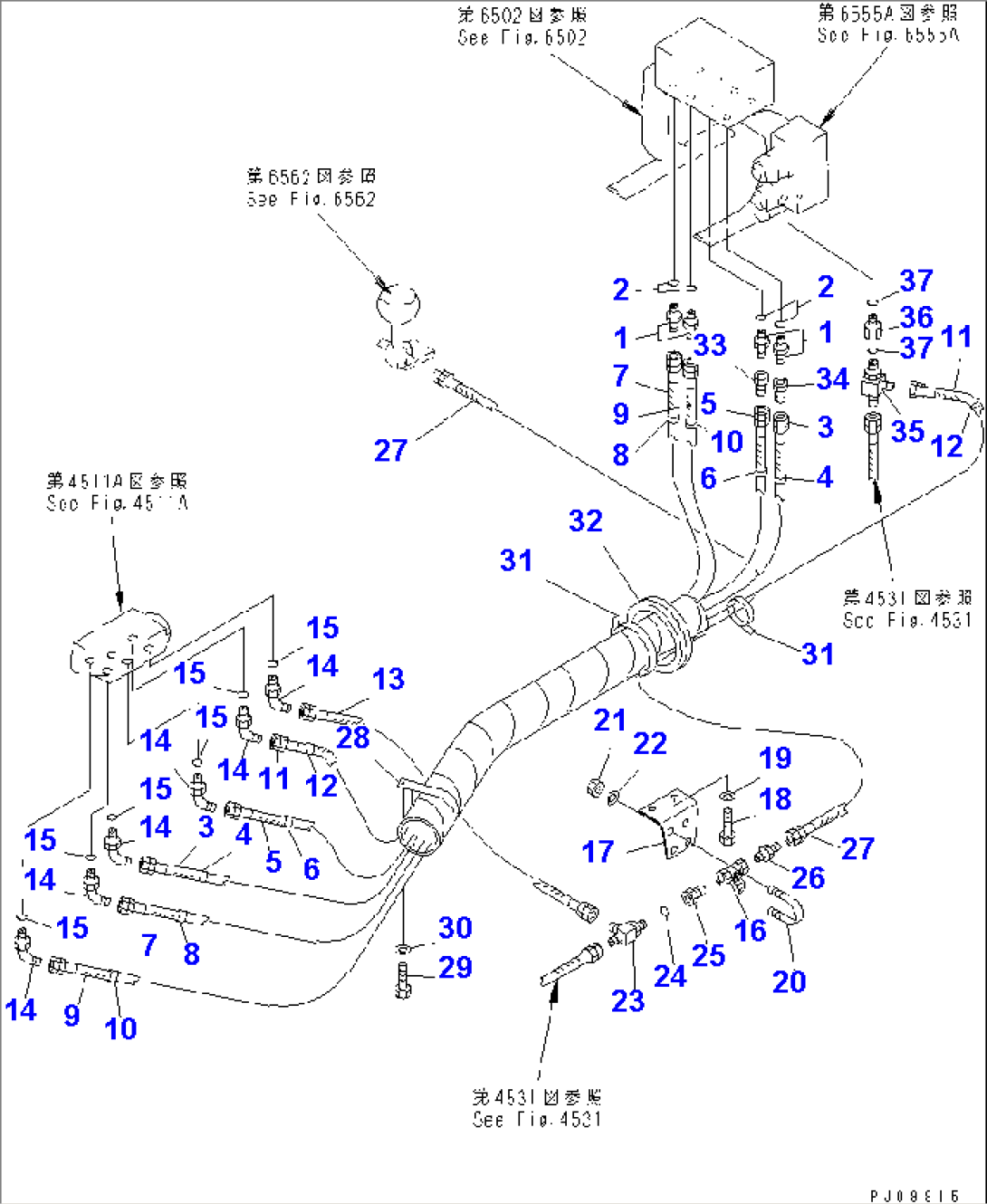 HYDRAULIC PIPING(WORK EQUIPMENT CONTROL¤ L.H.)(FOR WRIST CONTROL)(JIS PATTERN #34732-) (FOR JAPAN)(#34732-)