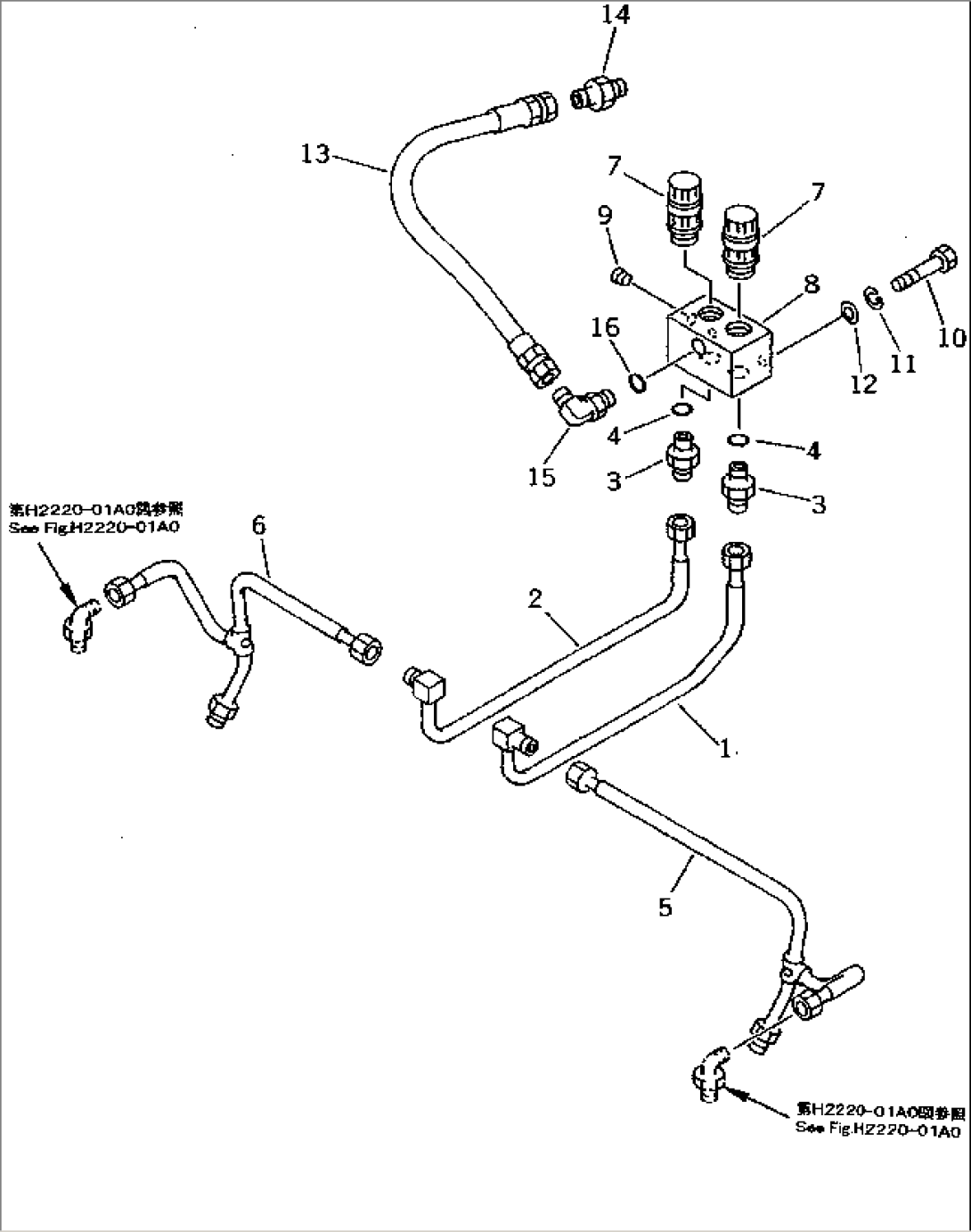 HYDRAULIC PIPING (ANGLE CYLINDER LINE) (CHASSIS SIDE)(#3001-3660)