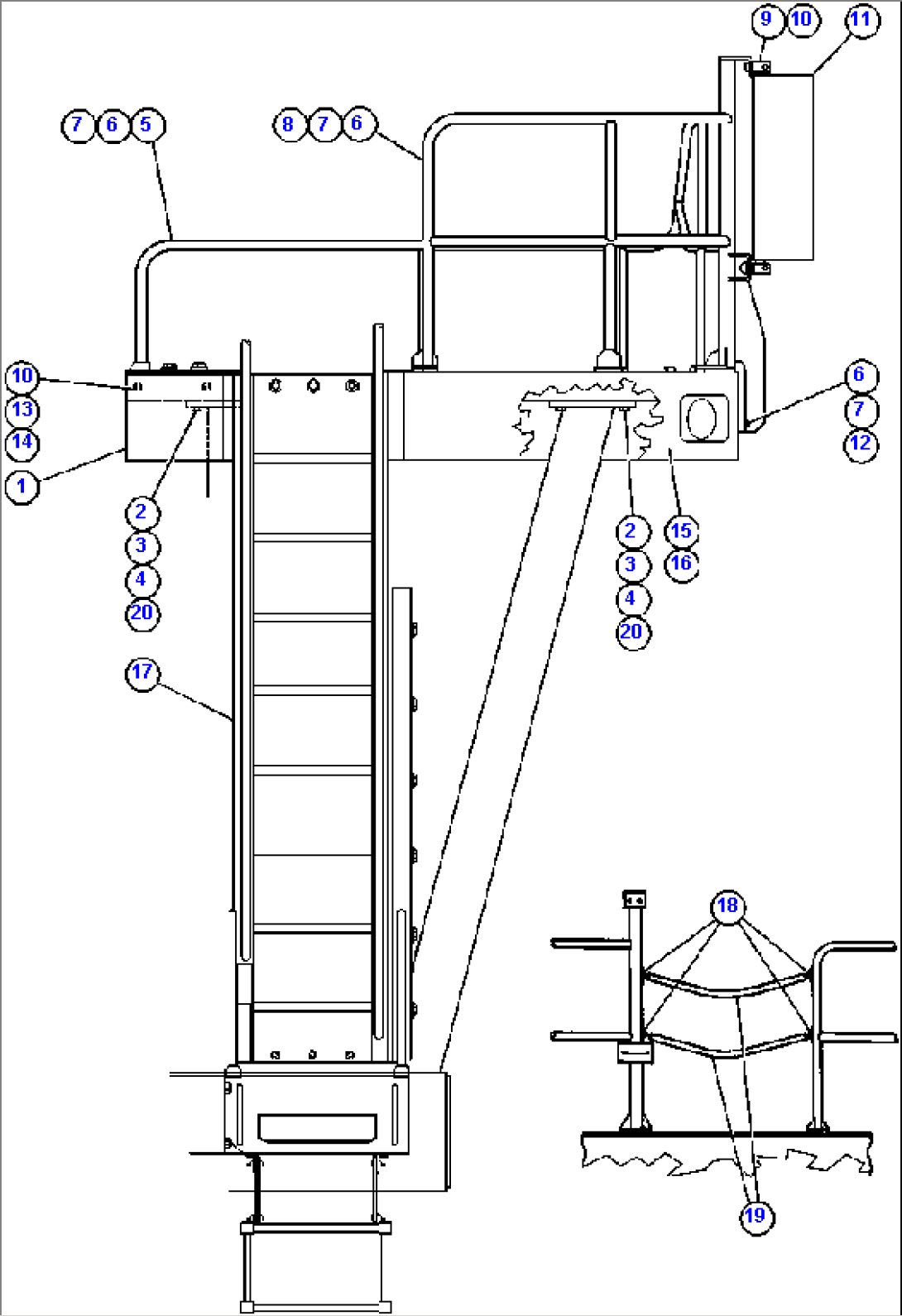 LEFT DECK, HANDRAILS & LADDER