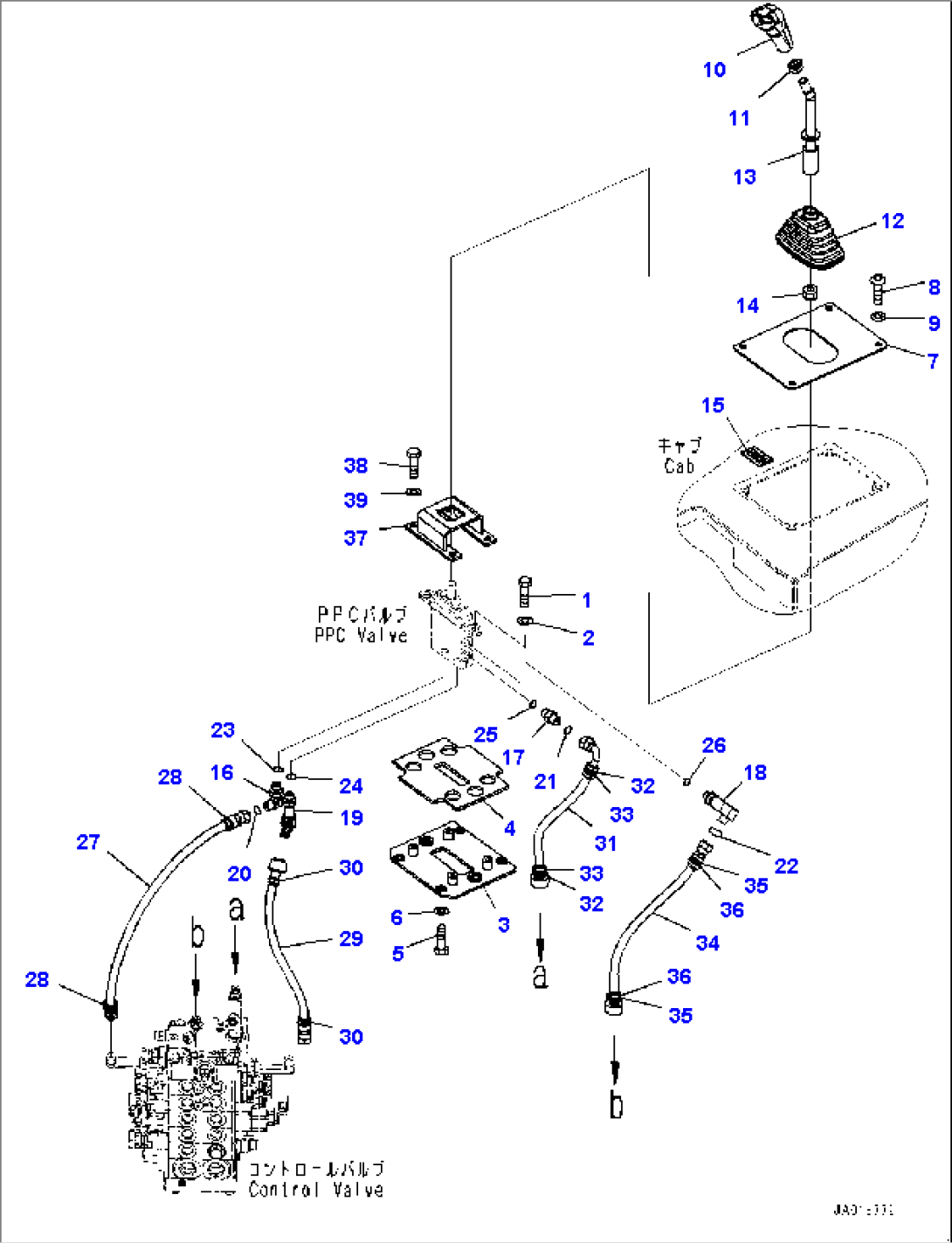 Ripper Control Lever, Lever and Piping (#80179-)