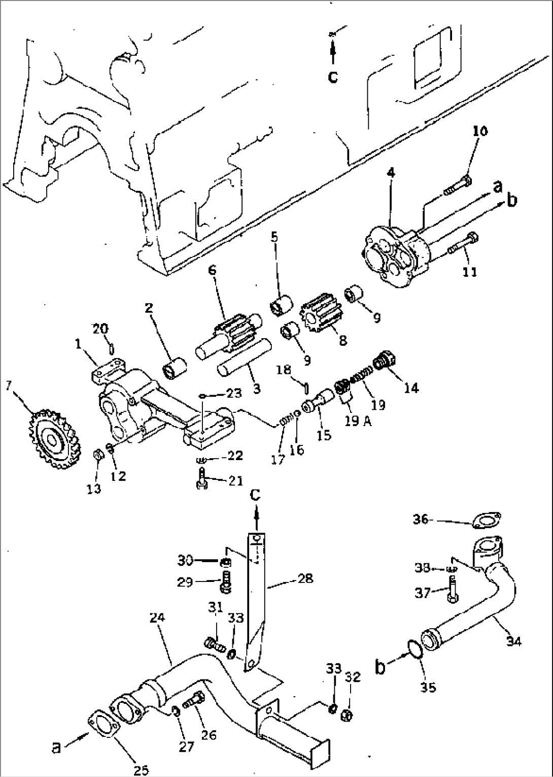 LUBRICATING OIL PUMP AND SUCTION PIPE (TWIN TURBOCHARGER)(#12025-)