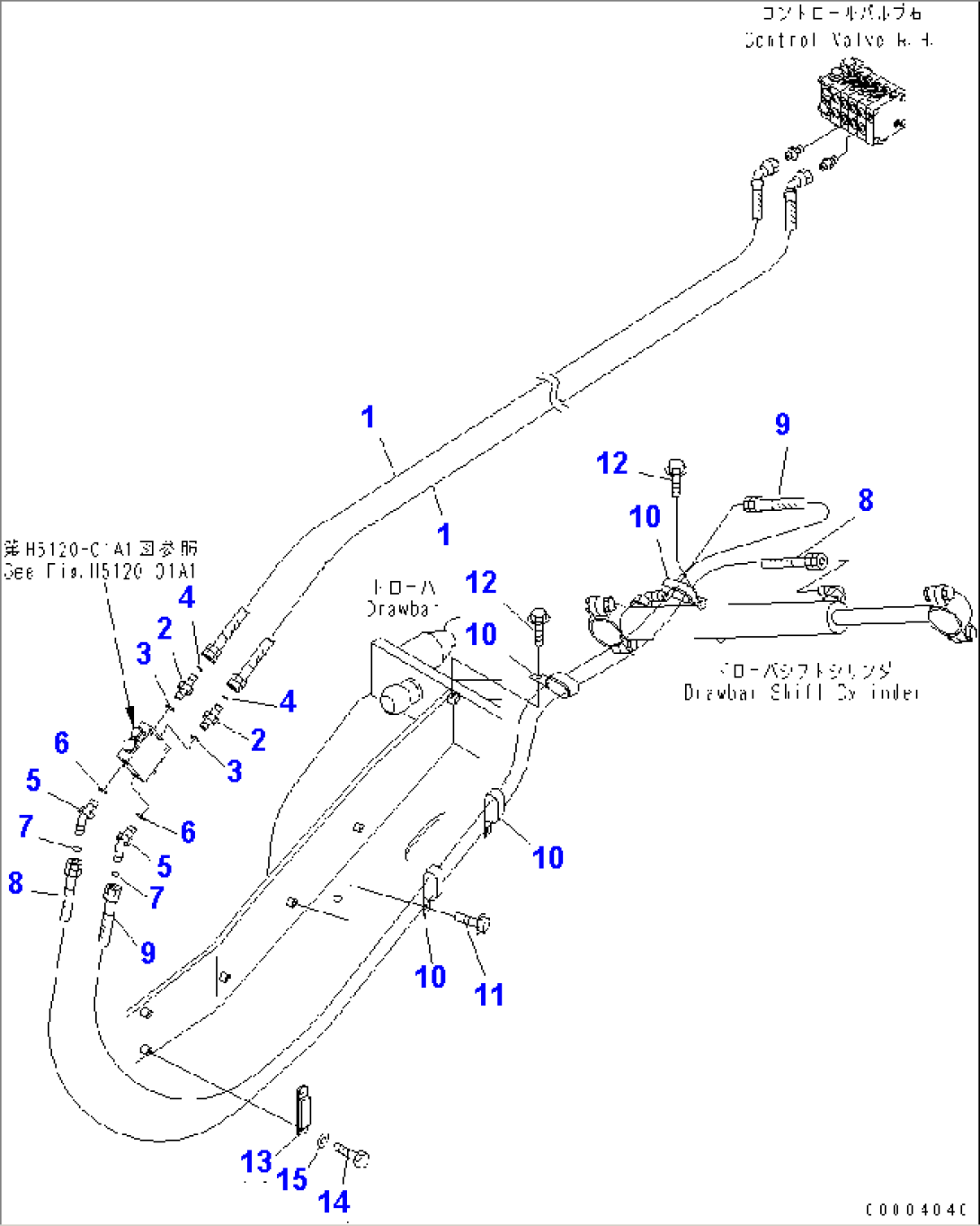 HYDRAULIC PIPING (DRAWBAR SIDE SHIFT CYLINDER LINE)(#51001-51006)