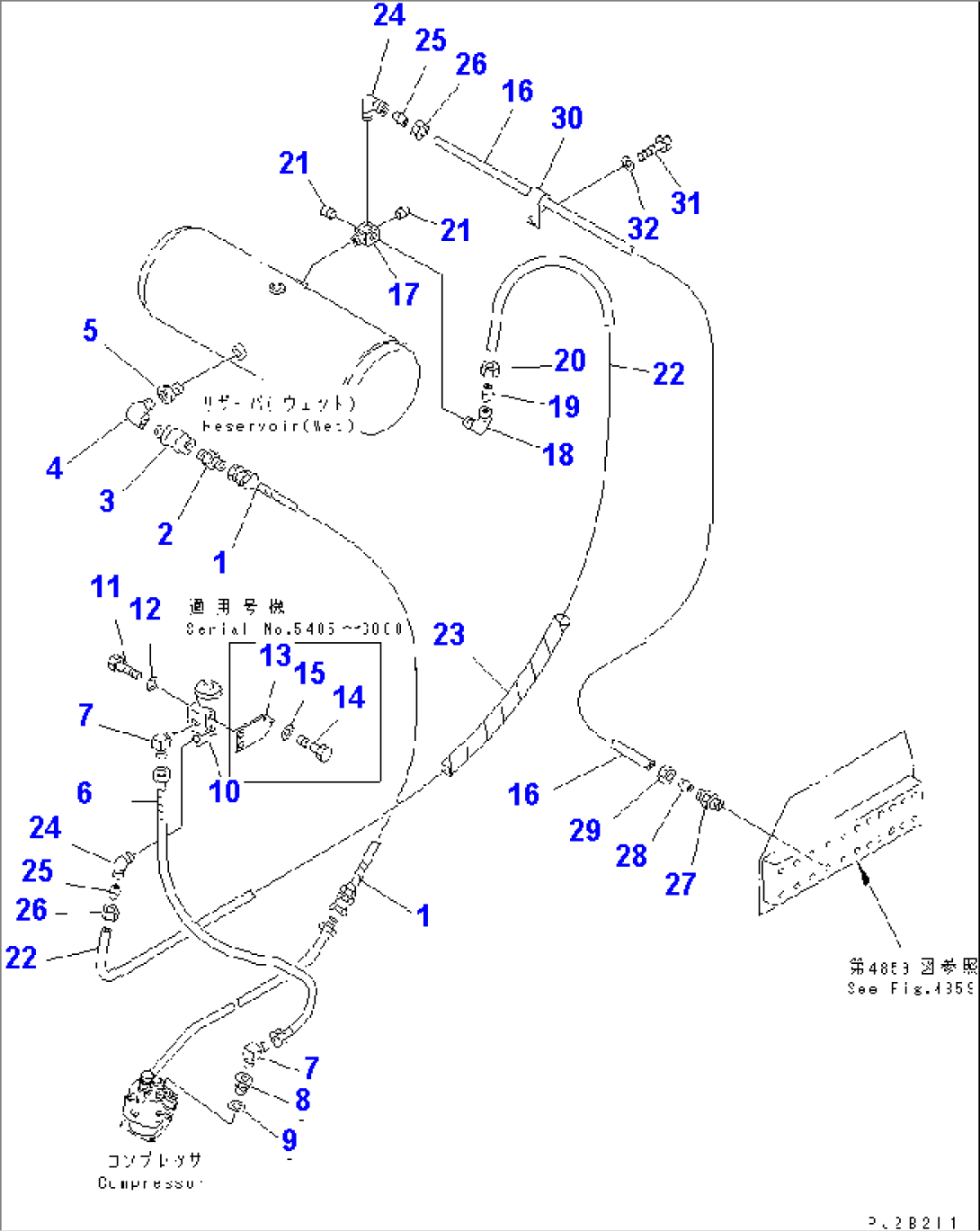 AIR PIPING (AIR COMPRESSOR TO WET RESERVOIR) (WITH EXHAUST BRAKE)(#5485-)