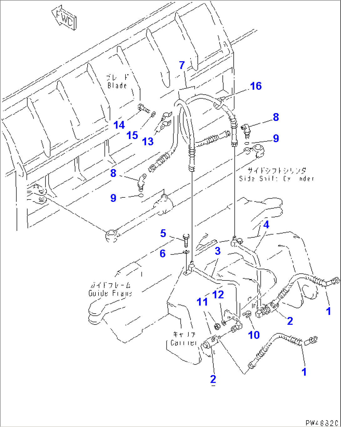 SIDE SHIFT¤ PITCH AND ANGLE SNOW PLOW (4/4) (SIDE SHIFT CYLINDER LINE)(#60001-)