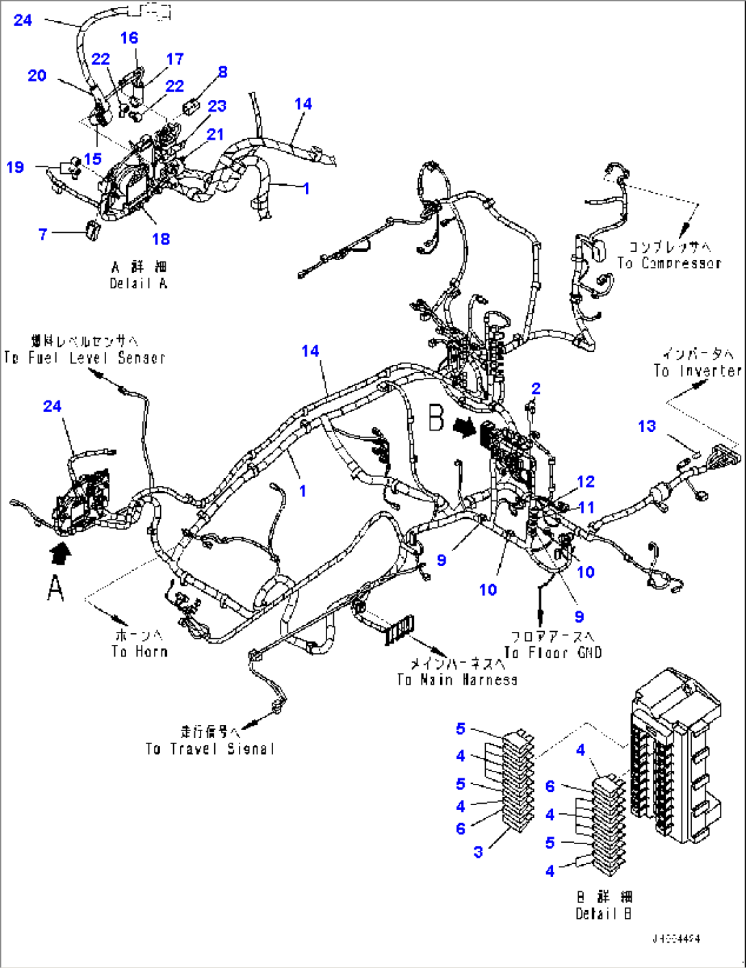 Cab, EOPS Cab, Vandalism Protection, With KOMTRAX, Without Master Key, Floor, Wiring Harness