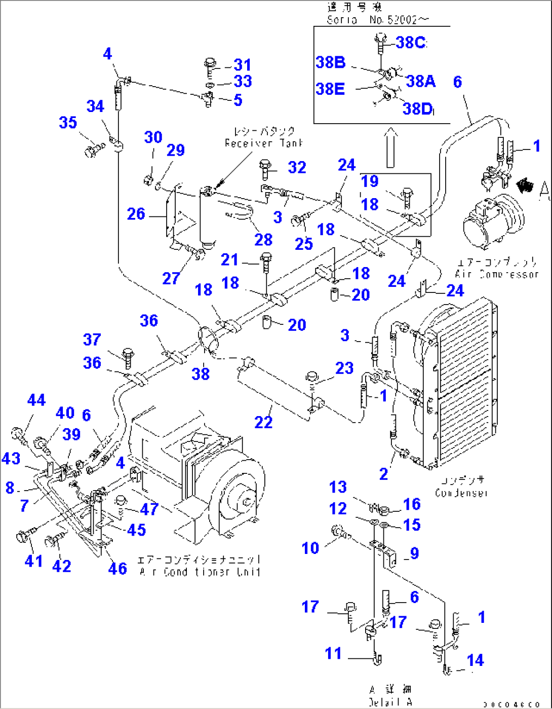 AIR CONDITIONER MOUNTING AND PIPING (AIR COMPRESSOR PIPING) (FOR ADDITIONAL FUEL FILTER)(#52001-52405)