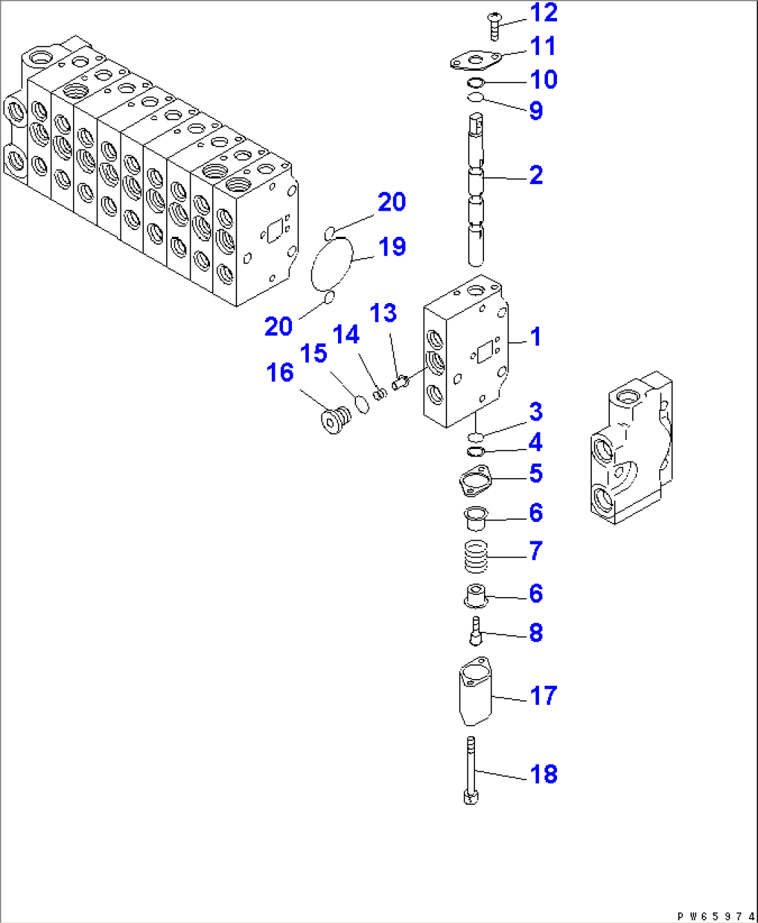 CONTROL VALVE (10-SPOOL) (2/6) (INNER PARTS) (VARIABLE GAUGE SPEC.)