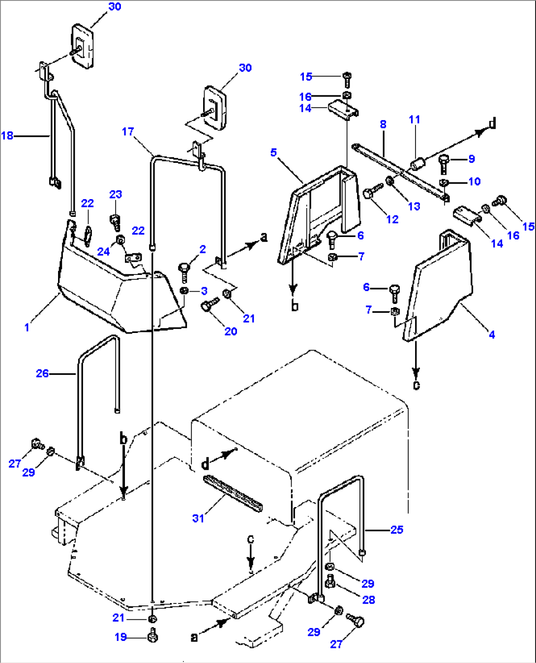 GUARD AND HAND RAILS FOR MACHINES WITH ROPS CANOPY