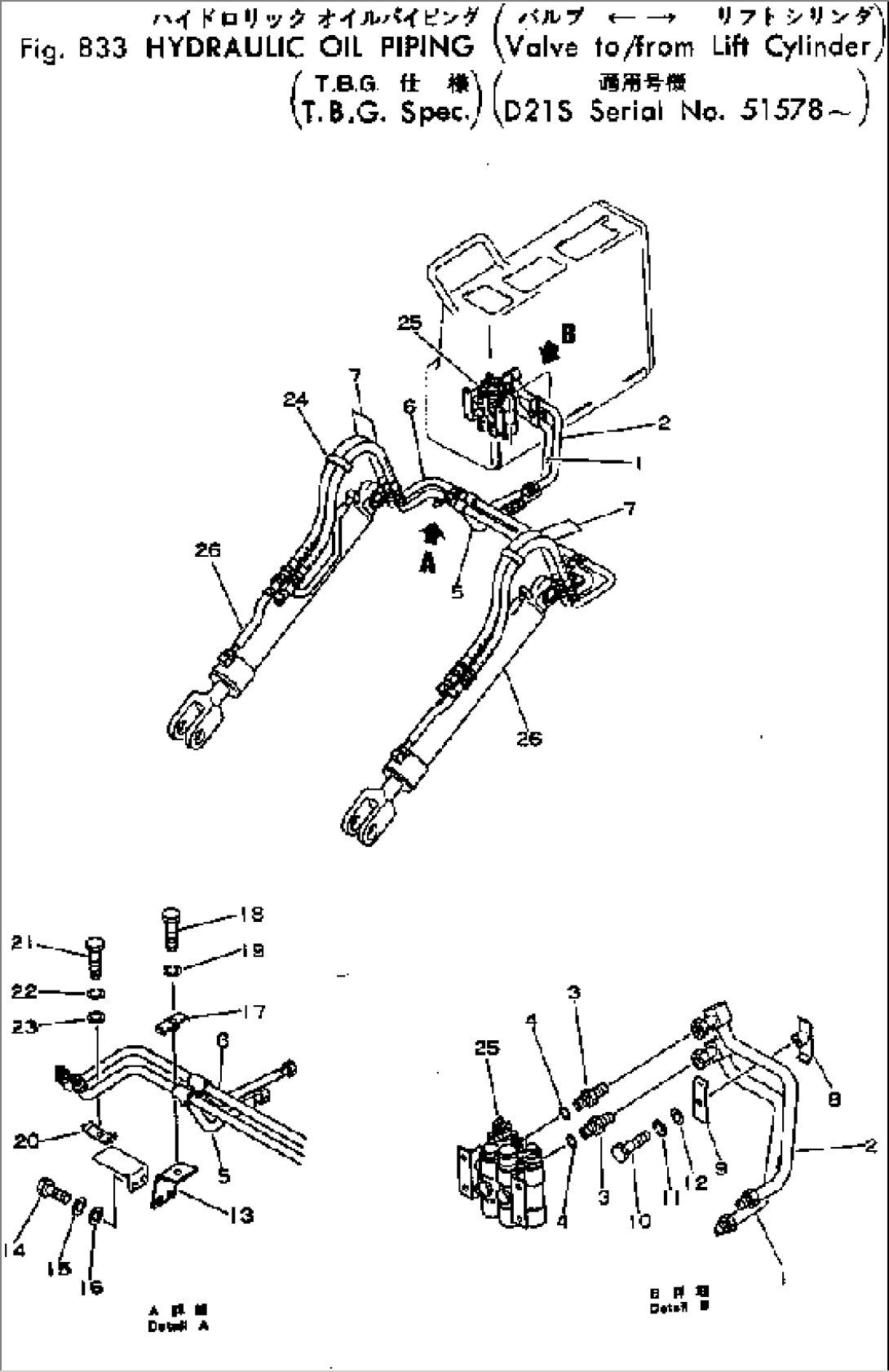 HYDRAULIC OIL PIPING (VALVE TO/FROM LIFT CYLINDER) (TBG SPEC.)(#51578-)