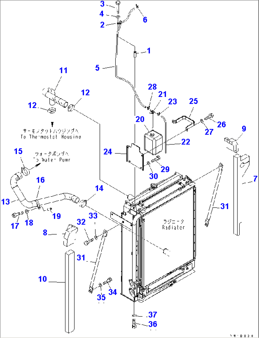 COOLING (PIPING¤ SUB TANK AND RADIATOR MOUNT) (WITH AIR CONDITIONER)(#250001-)