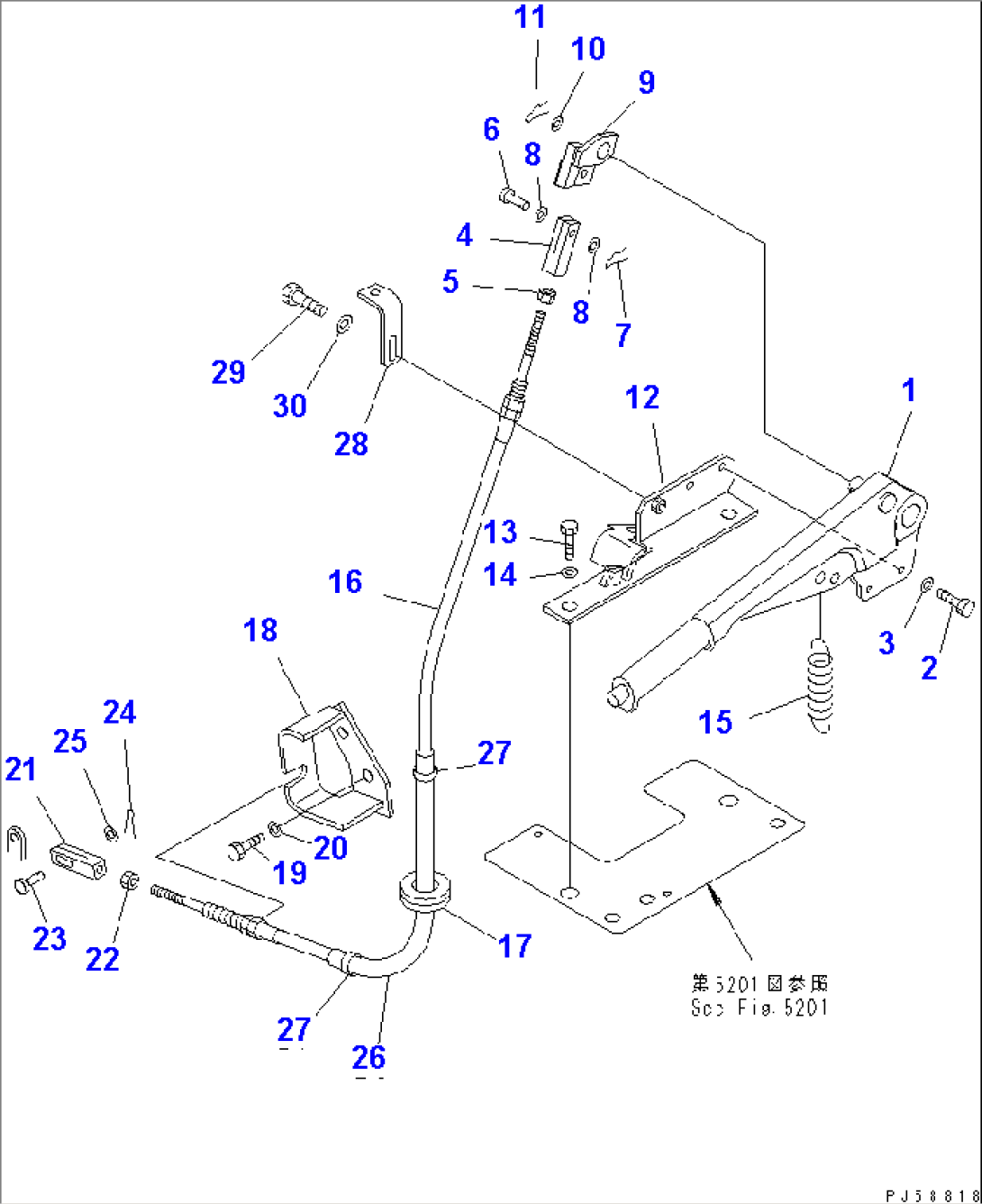 PARKING BRAKE CONTROL LEVER AND LINKAGE