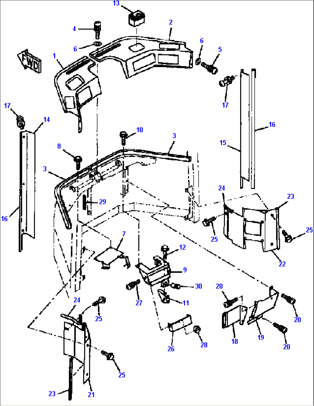 FIG. K0210-08A0 ROPS CAB - FRONT INTERIOR TRIM