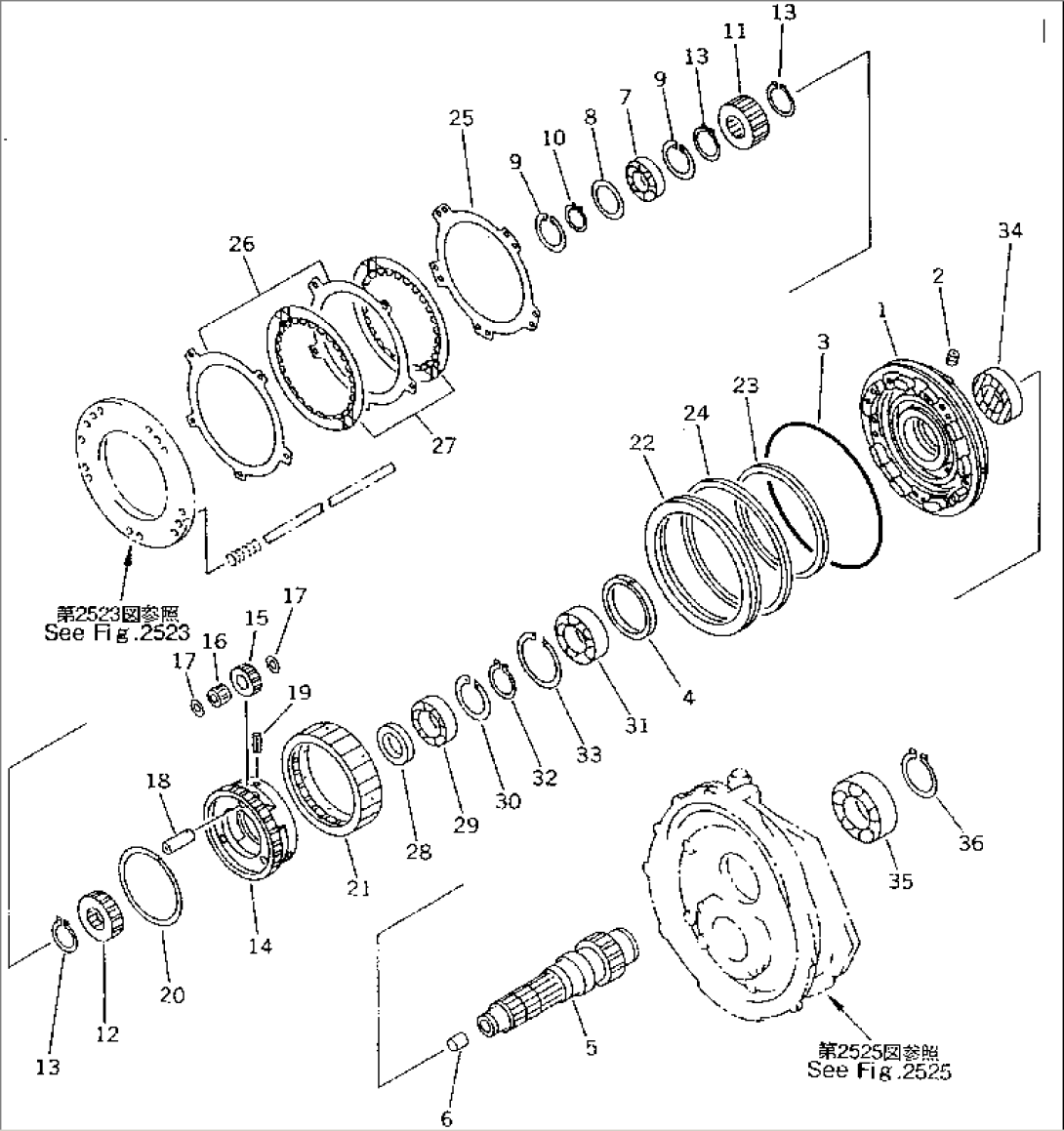 TRANSMISSION (F2-R2) (FORWARD AND 2ND HOUSING) (3/6) (FOR TWO LEVERS STEERING)