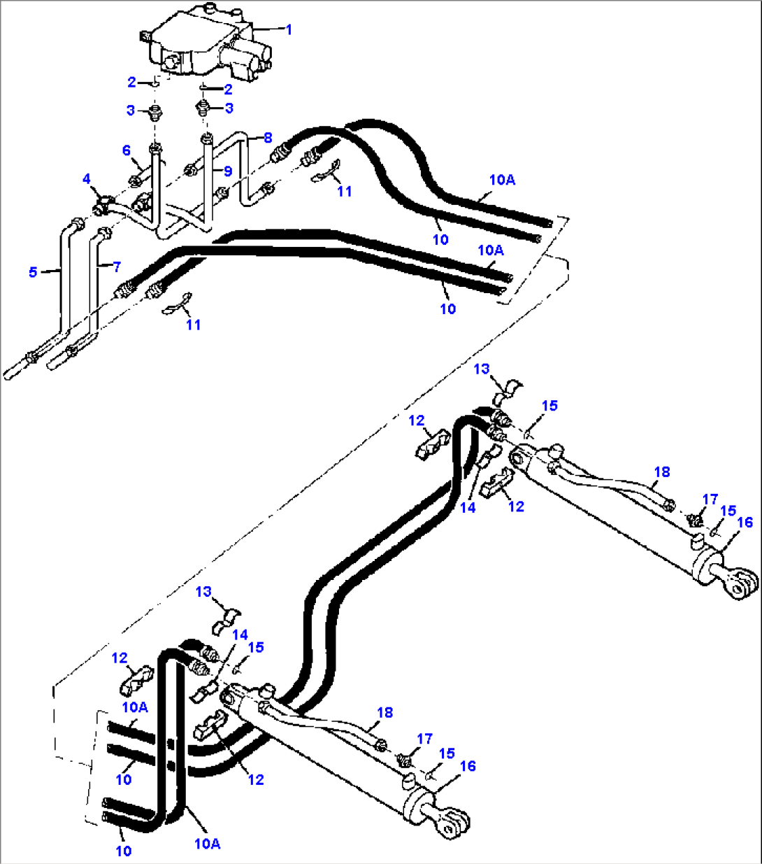 HYDRAULIC PIPING - EQUIPMENT CONTROL VALVE TO BOOM CYLINDERS (FOR MODELS 510C AND 515C/515CH)