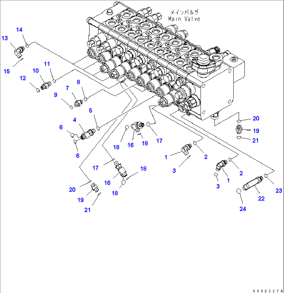 MAIN VALVE (9-SPOOL/TWO-PIECE BOOM) - CONNECTING PARTS (3/4)