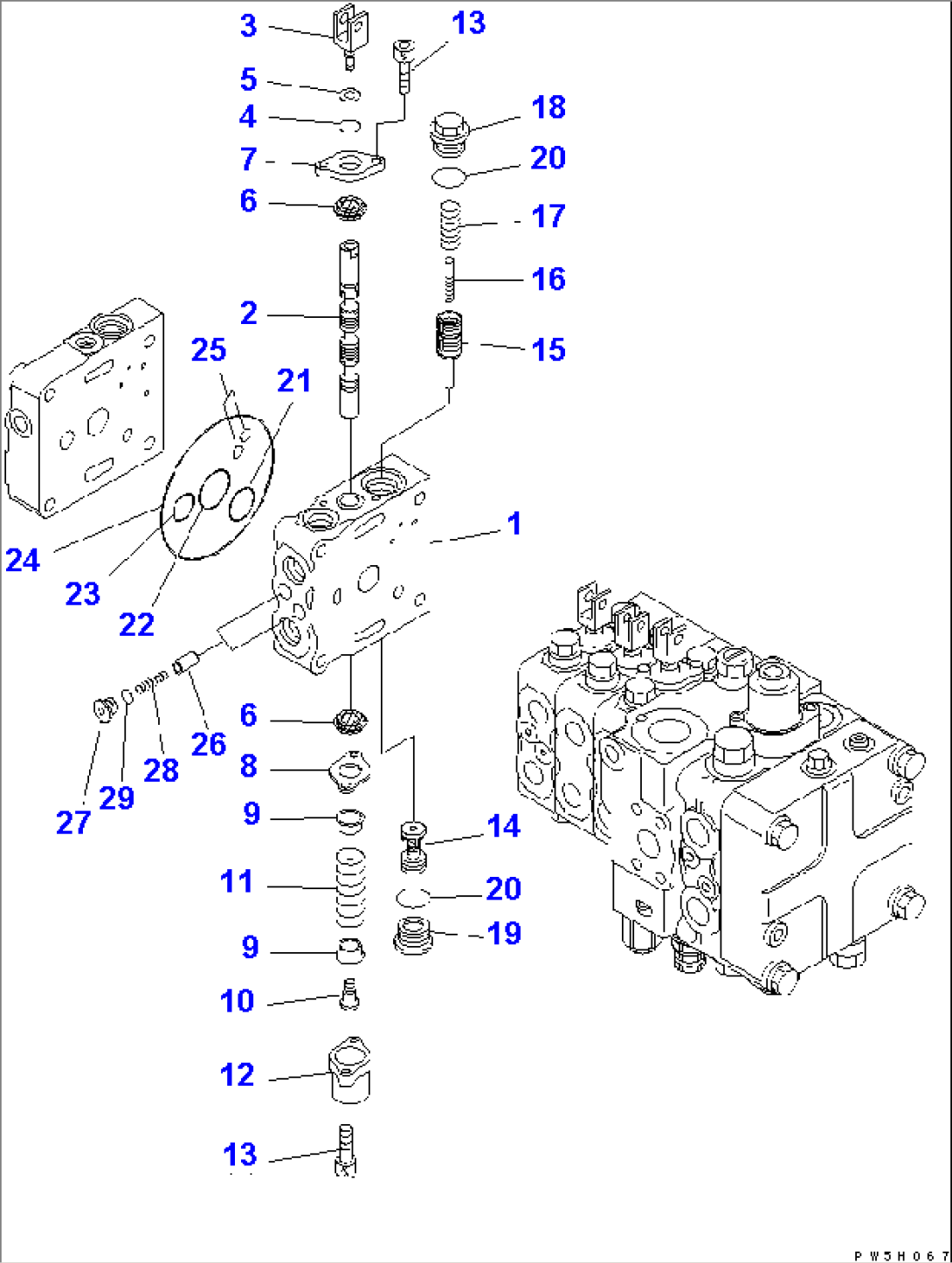 MAIN VALVE (5-VALVE) (13/14) (FOR PAT DOZER AND RIPPER) (EXCEPT JAPAN)