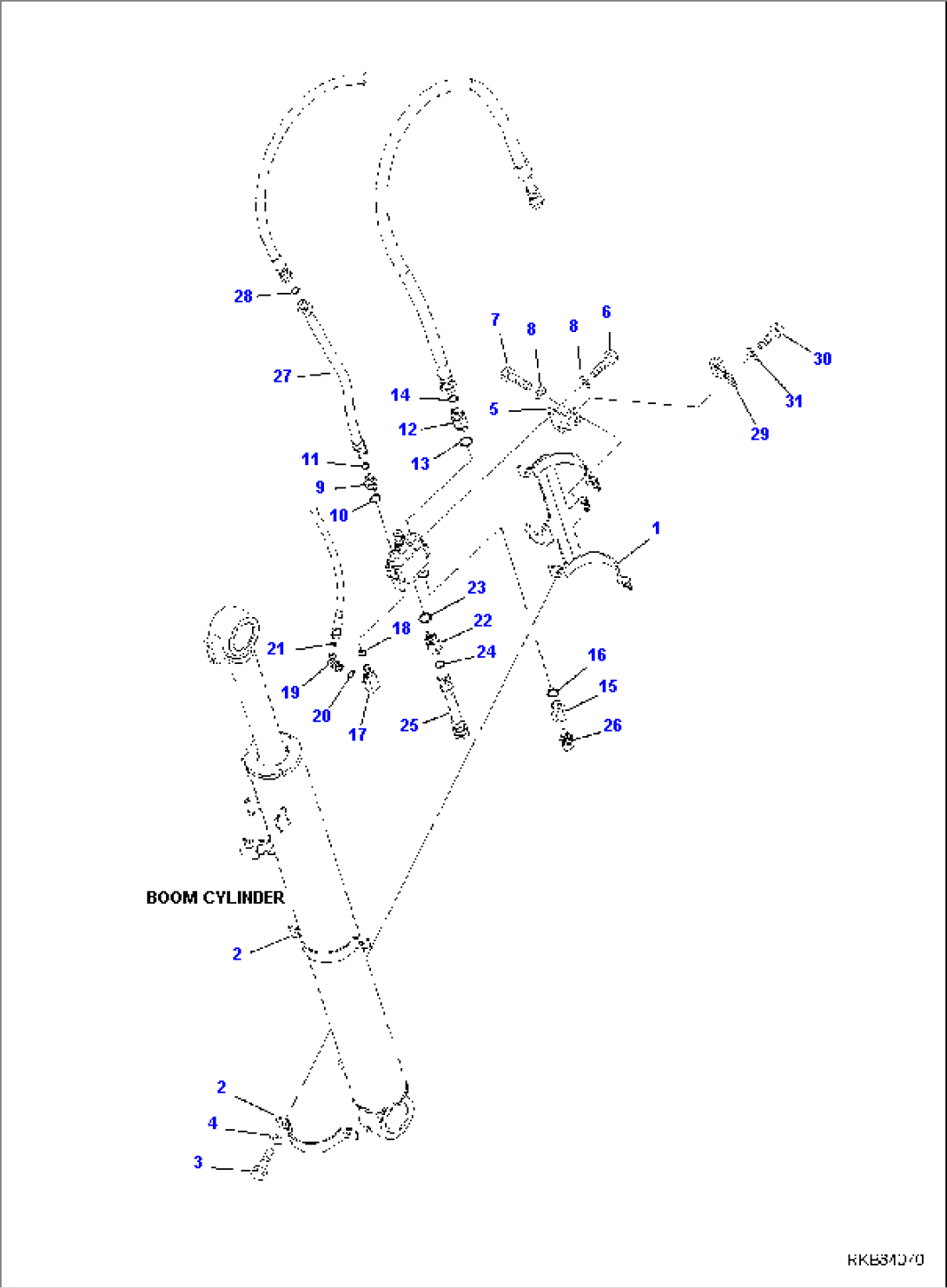 BOOM CYLINDER, PIPING, 2-PIECE BOOM (1/2)