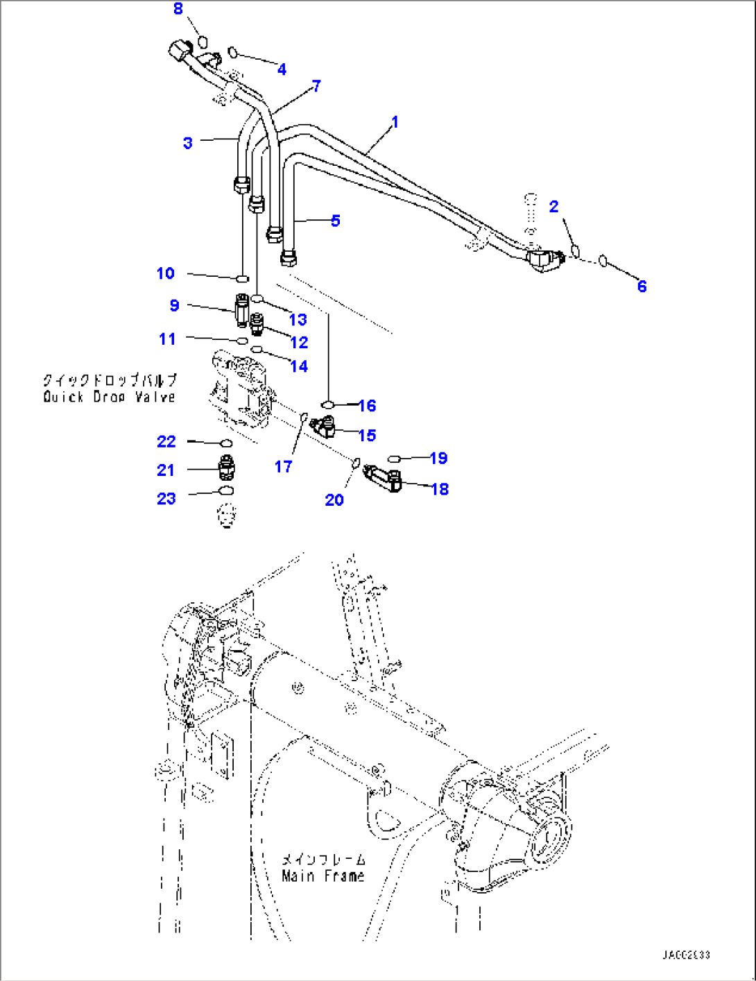 Dozer Blade Lift Cylinder Piping, Quick Drop Valve Piping (2/2) (#1001-)