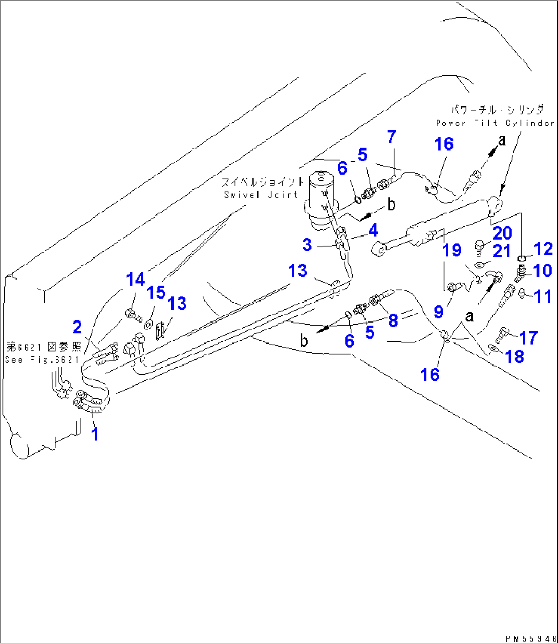 HYDRAULIC PIPING (POWER TILT CYLINDER LINE) (2/2) (WITHOUT SHOCK RELEASE BLADE)(#1001-1999)