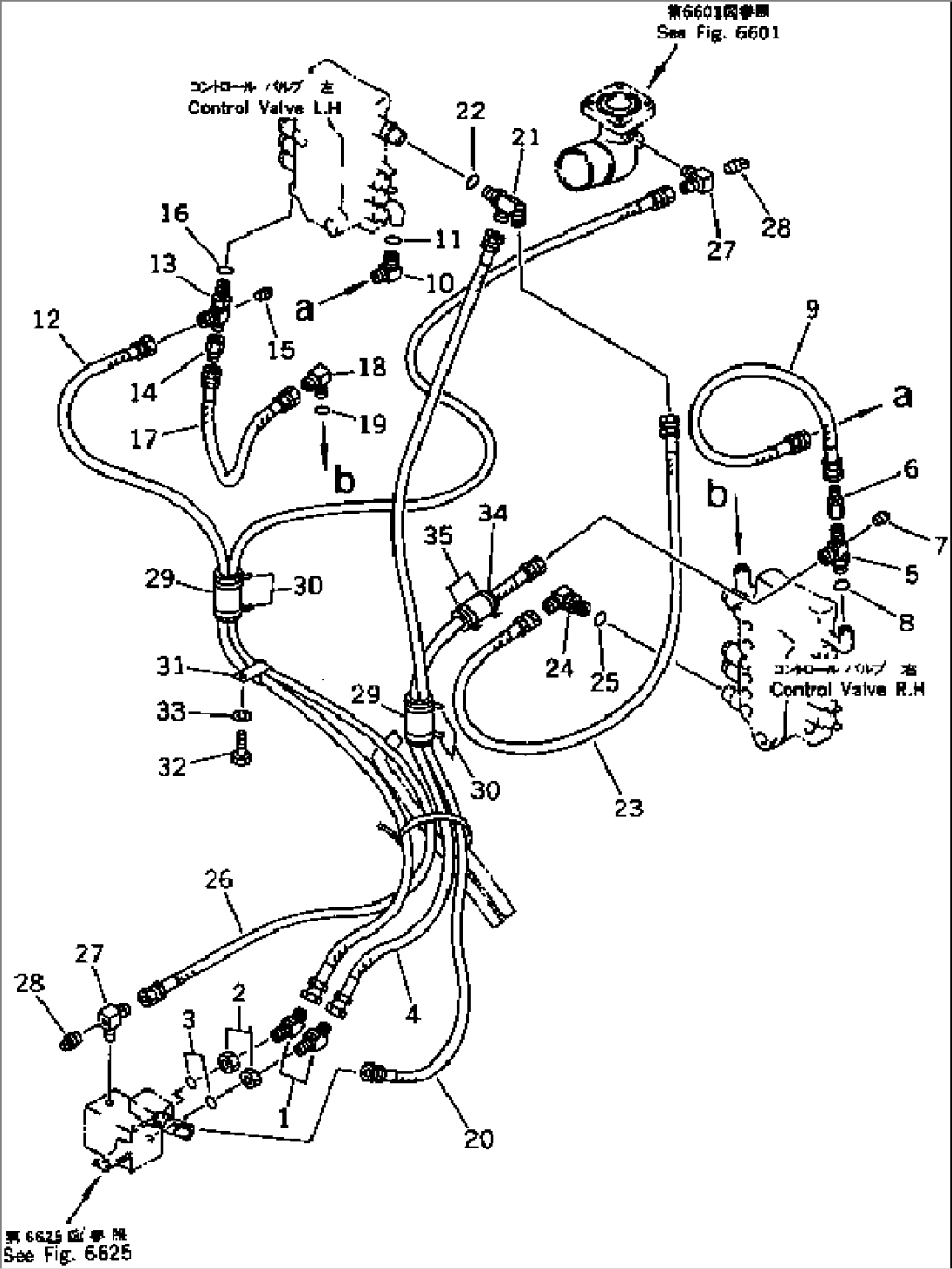 HYDRAULIC PIPING (FOR TRAVEL) (SOLENOID TO/FROM VALVE)(#2300-)