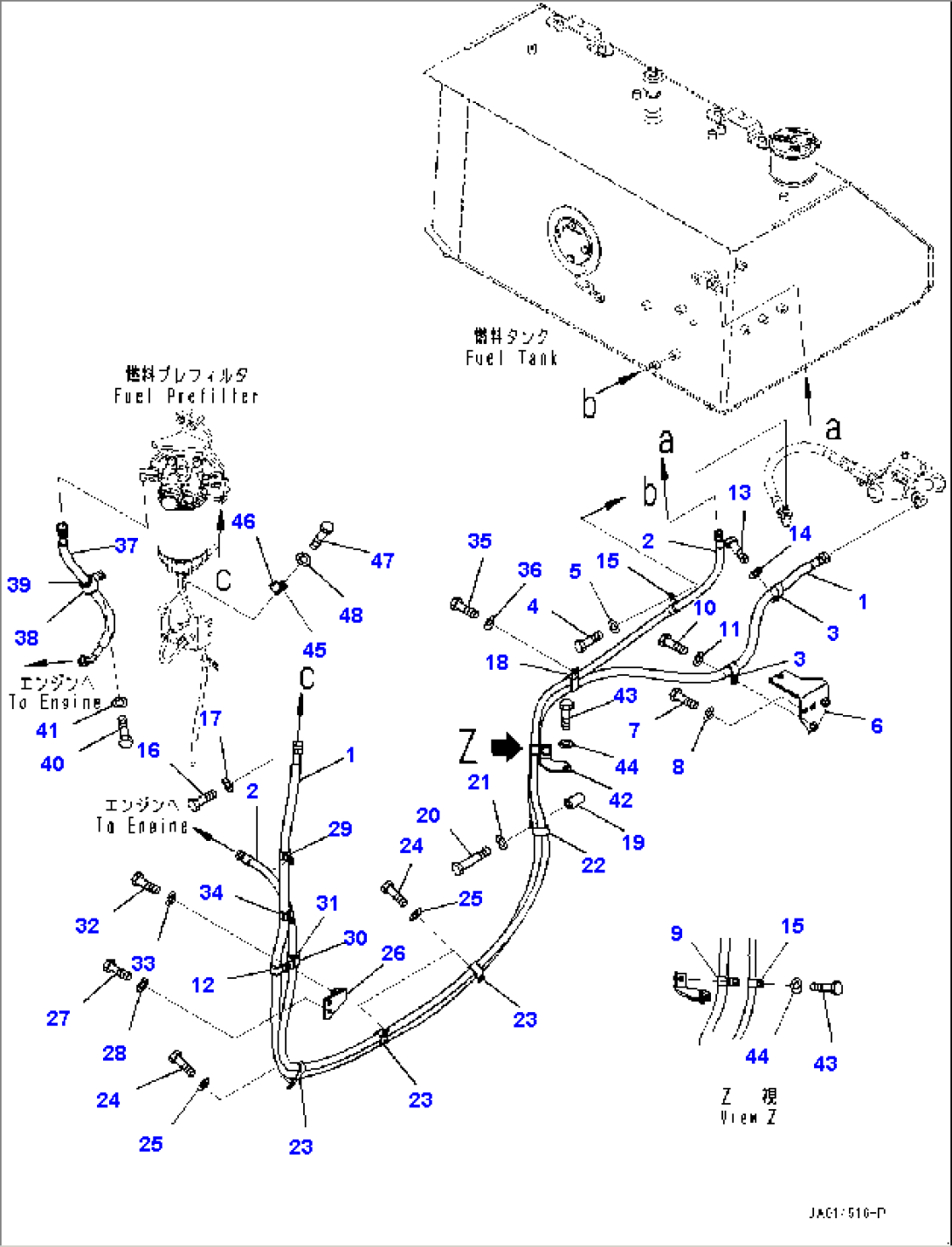 Fuel Piping, Prefilter Piping (#10001-)