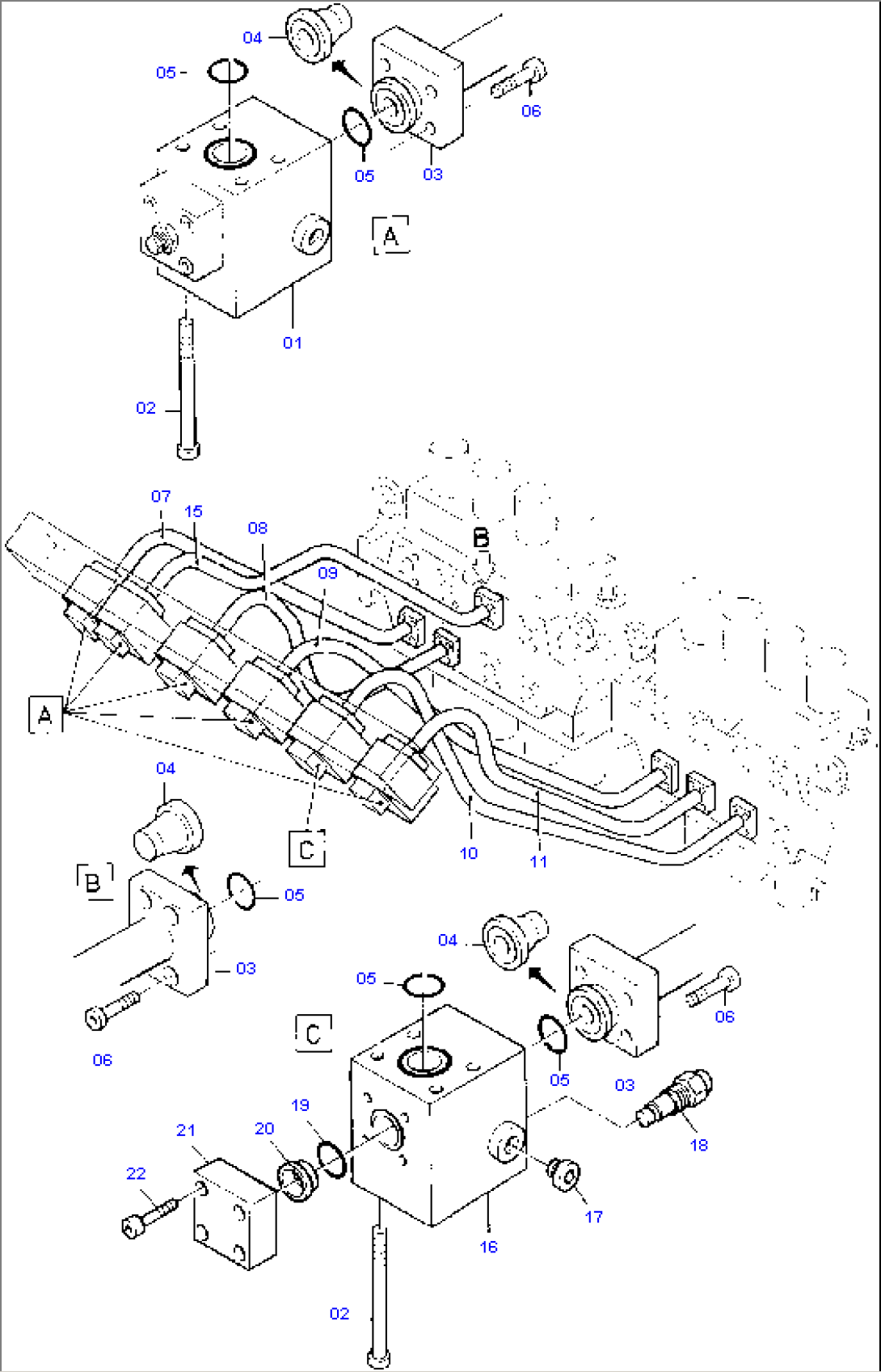 Pipes Assy., Main Control Blocks - Throttle Check Valve