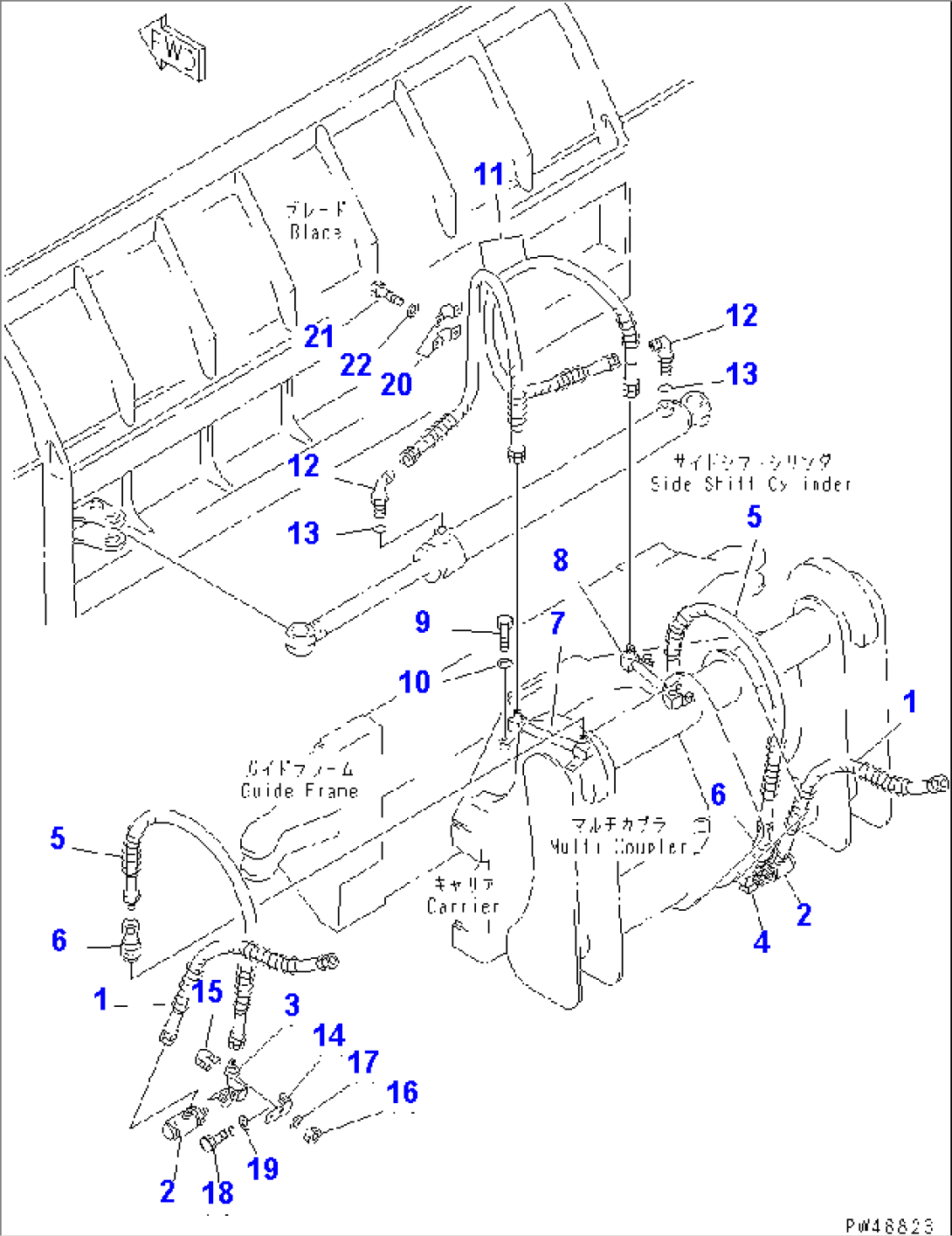 SIDE SHIFT¤ PITCH AND ANGLE SNOW PLOW (WITH HYD. MULTI COUPLER) (4/4) (SIDE SHIFT CYLINDER LINE)(#60001-)