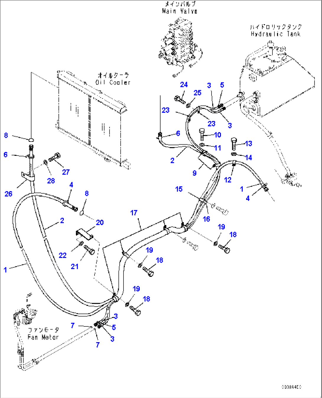 Hydraulic Oil Cooler Piping, Return Piping, Oil Cooler (#1006-)