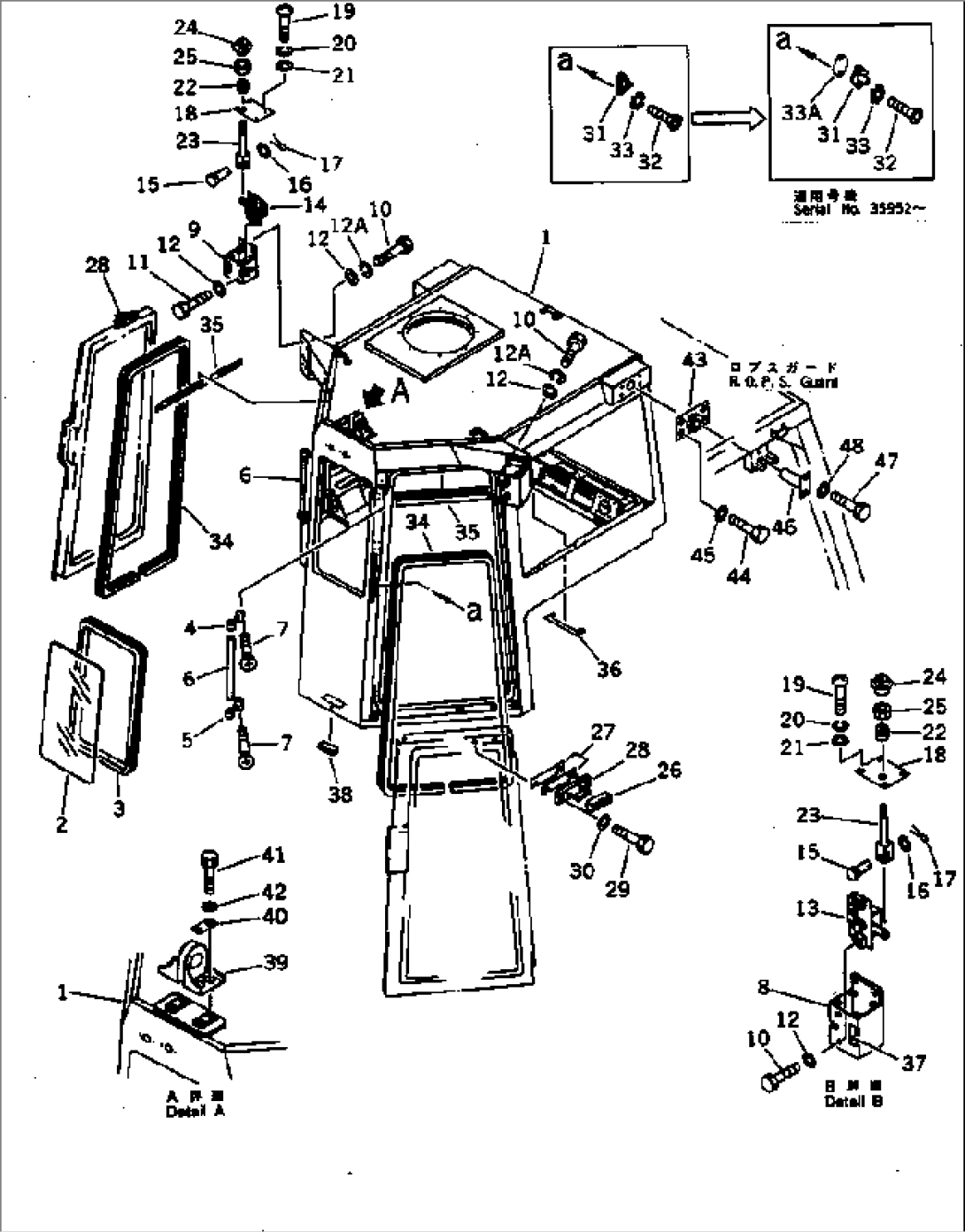 STEEL CAB (BODY AND FRONT WINDOW) (1/9) (COLD TERRAIN SPEC.)(#35001-)