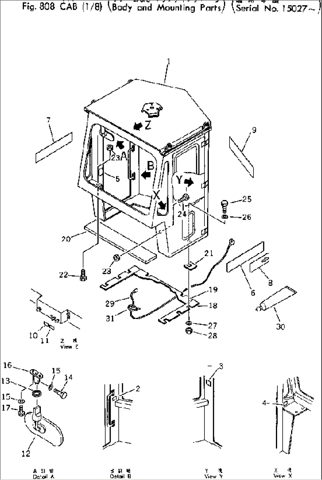 CAB (1/8) (BODY AND MOUNTING PARTS)(#15027-)