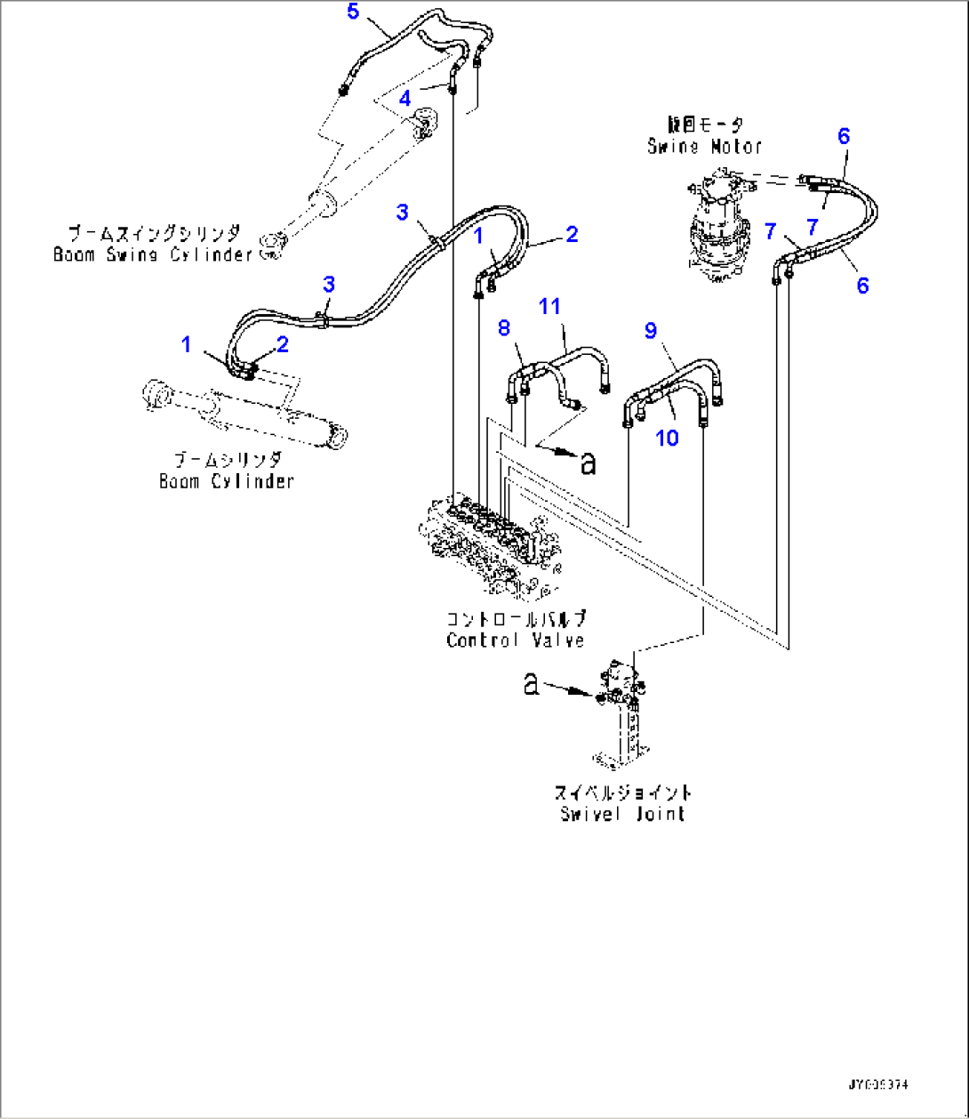 Actuator Piping, Boom, Boom Swing, Swing, Travel Piping (#20001-22446)