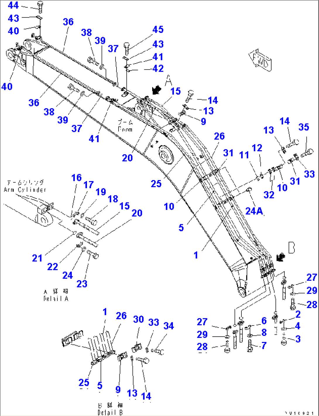 BOOM (HD) (FOR ADDITIONAL PIPING) (ARM CYLINDER LINE AND BUCKET CYLINDER LINE)