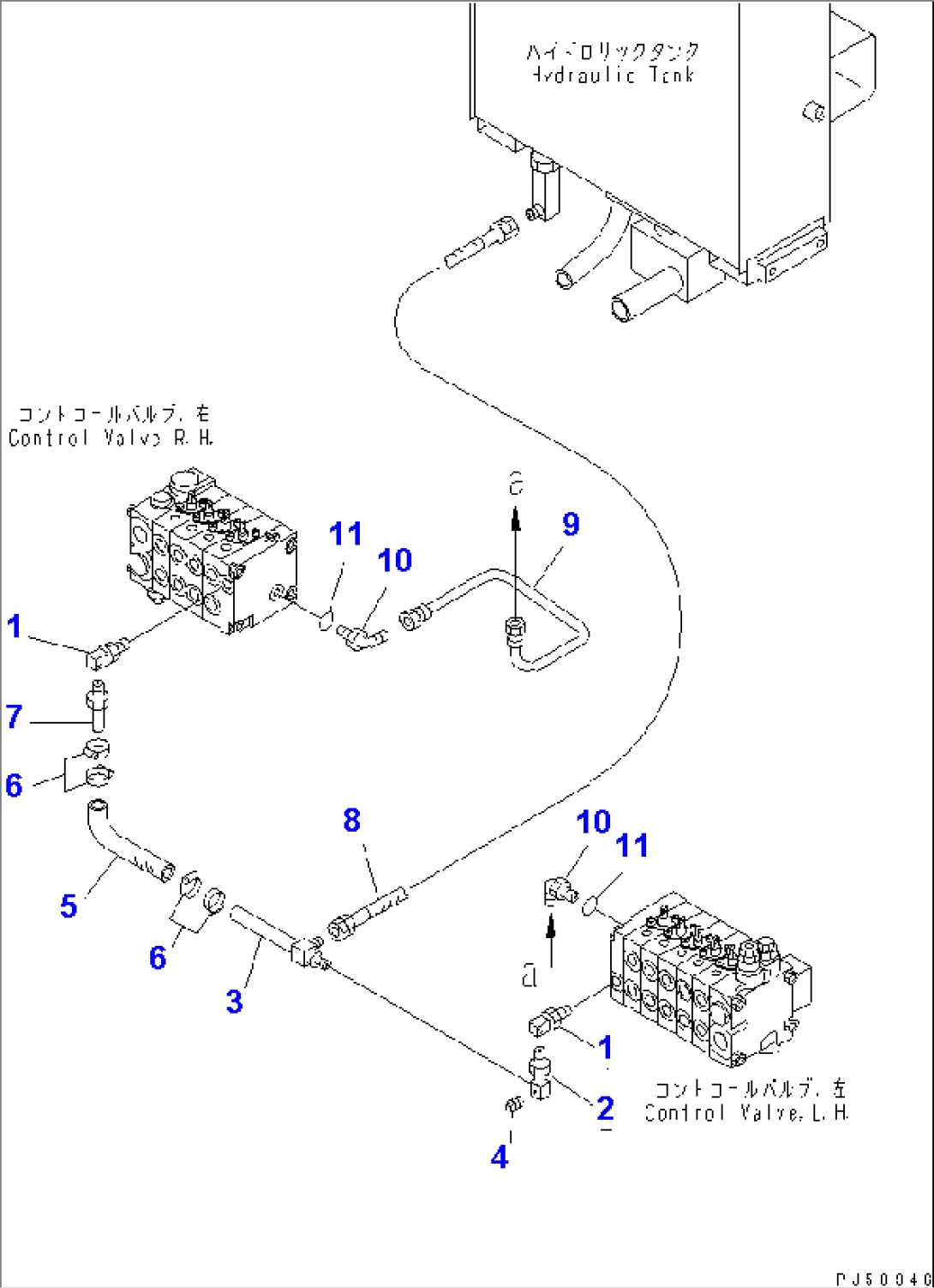 HYDRAULIC PIPING (CONTROL VALVE TO CONTROL VALVE) (WITH L.H. 5-SPOOL VALVE AND R.H. 4-SPOOL VALVE)