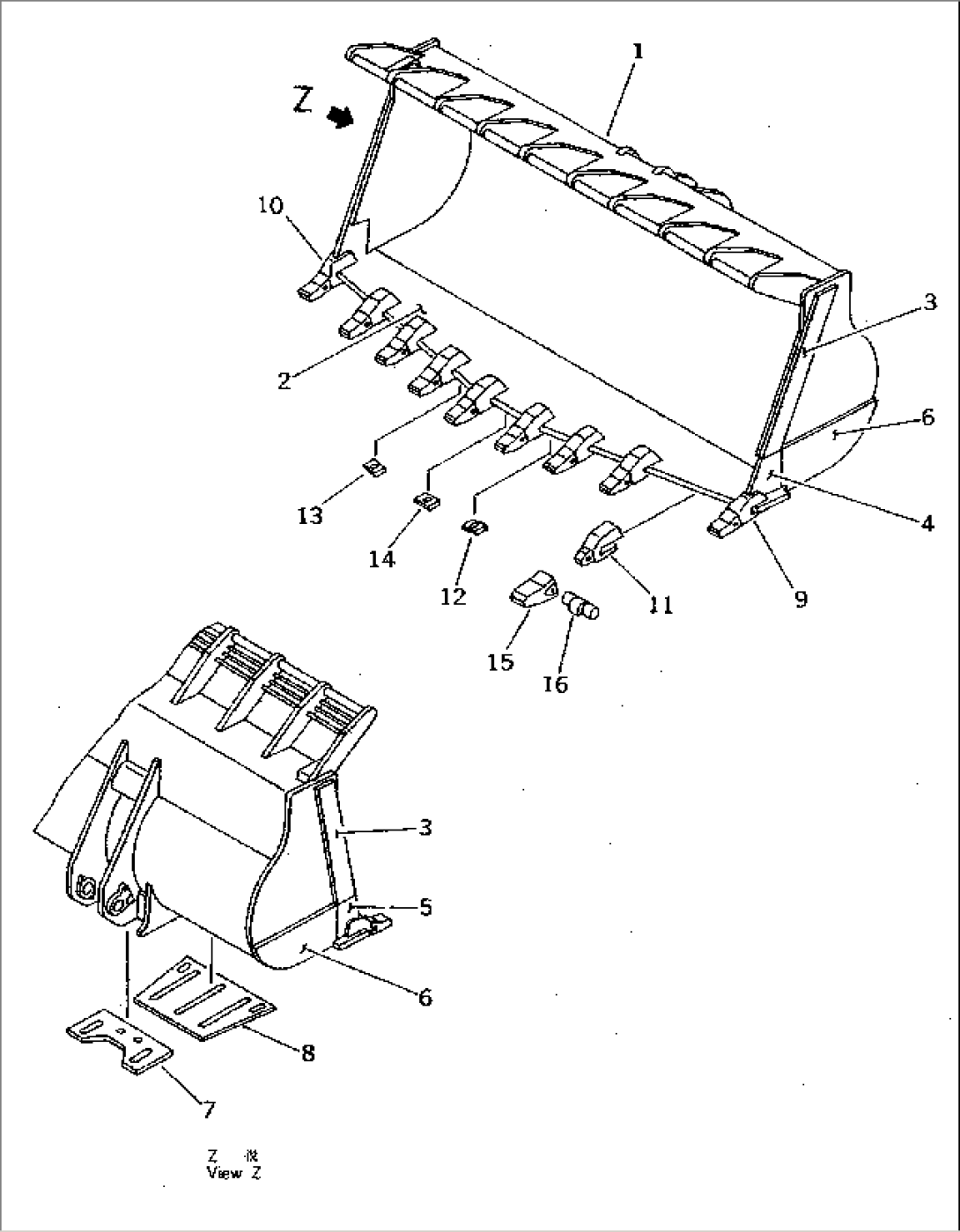 BUCKET¤ 14.0M3 (SPADE NOSE) (WITH TOOTH) (FOR LOAD AND CARRY)