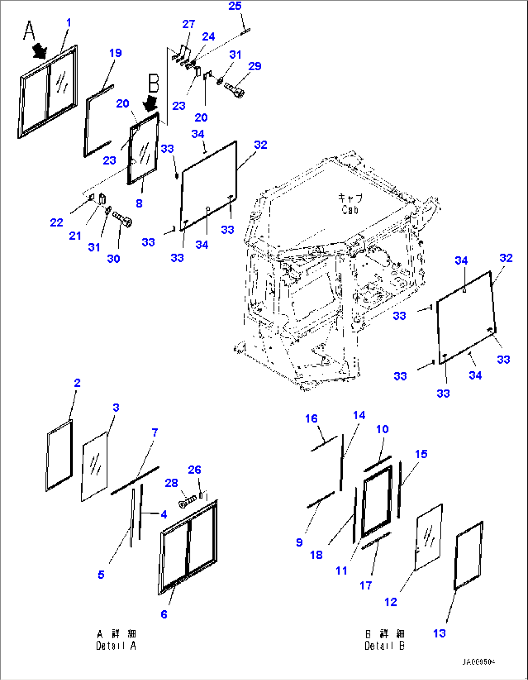 Cab, Sash type Glass Window, R.H. (#80001-)