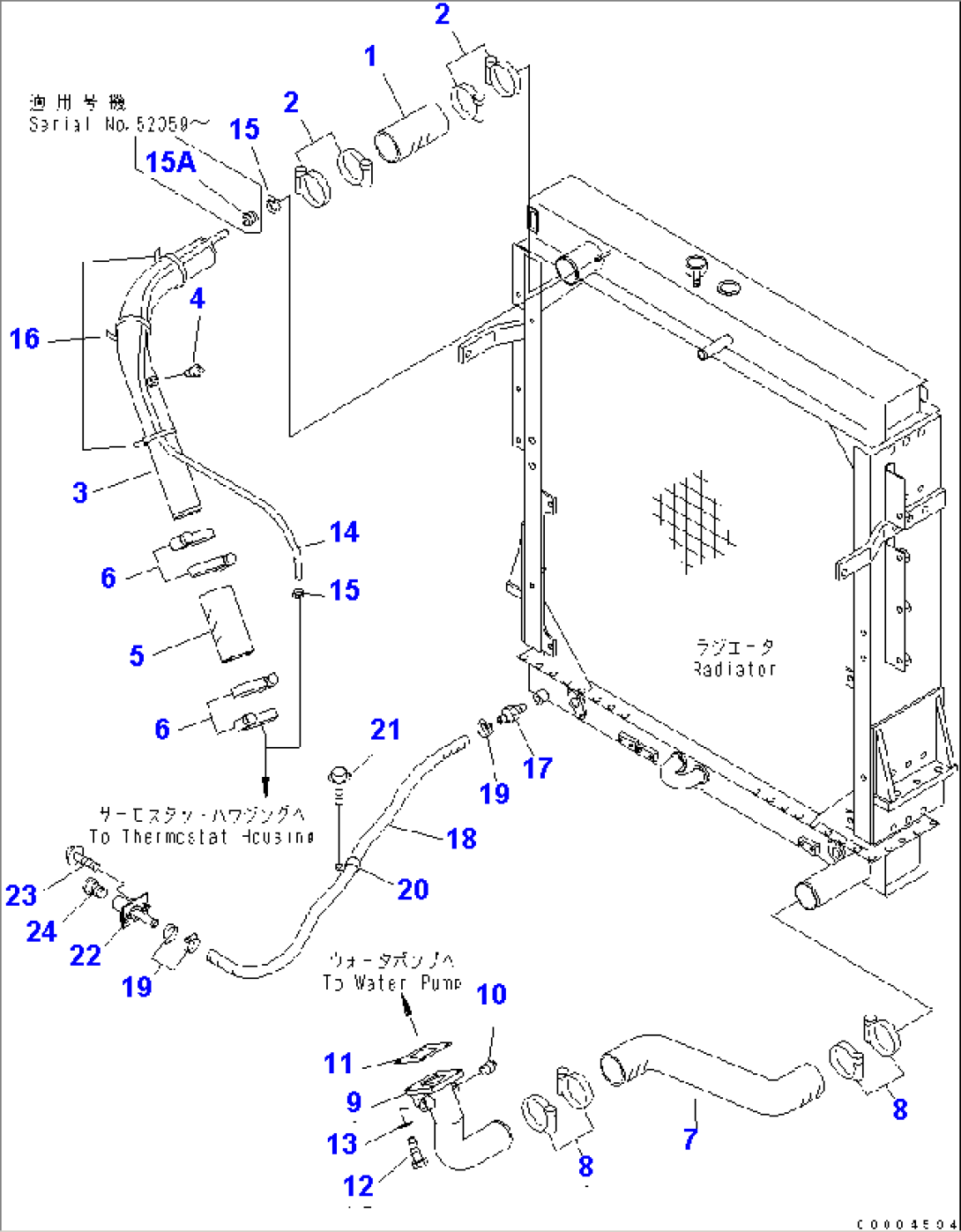 RADIATOR (DRAIN AND ENGINE PIPING) (WITH AIR CONDITIONER OR HEATER)(#52001-)